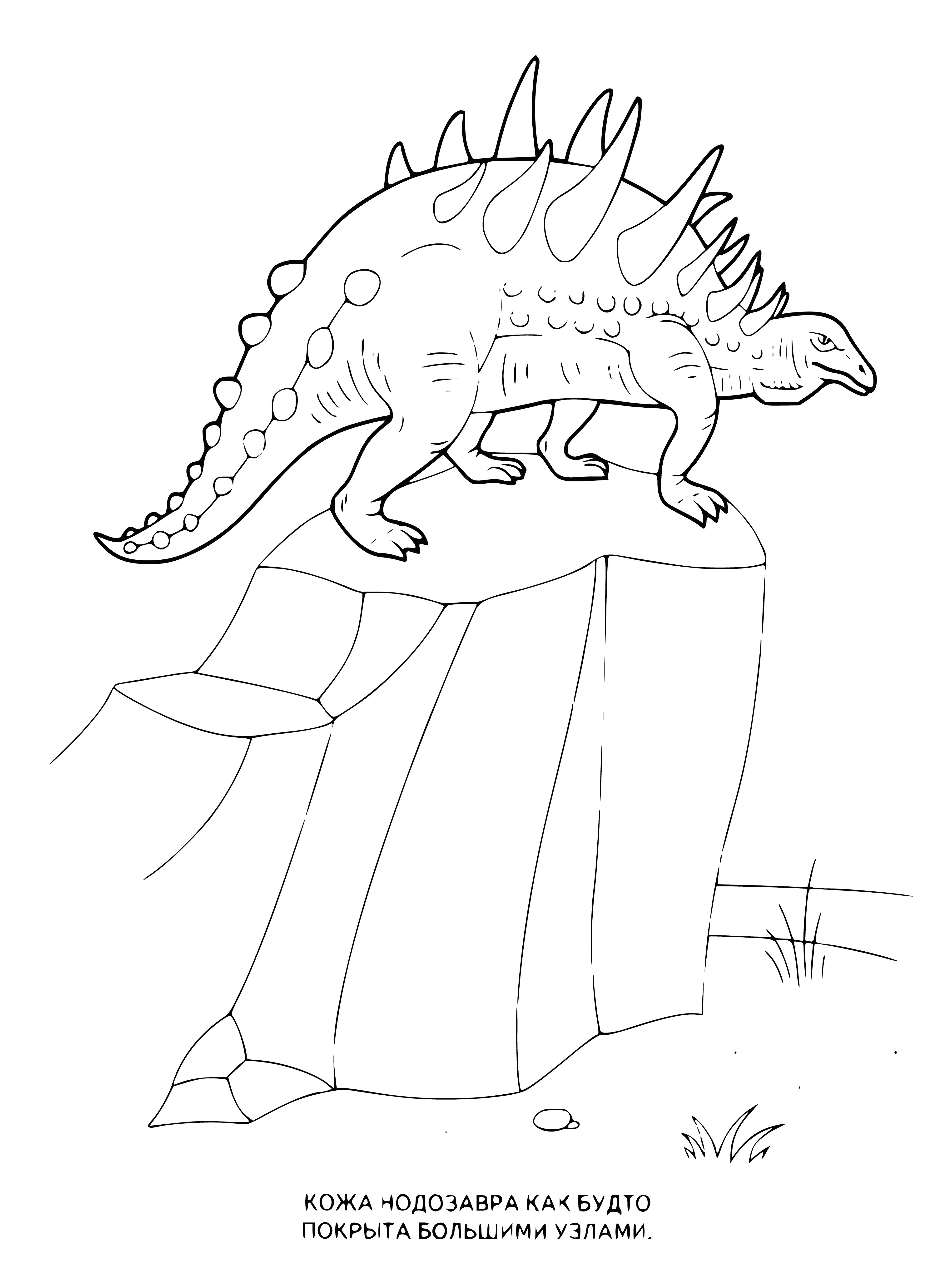 coloring page: A Nodozavr coloring page: a large, four-legged green dino with a long neck, two arms, and a long, pointy beak. #dinosaurs #coloringpages