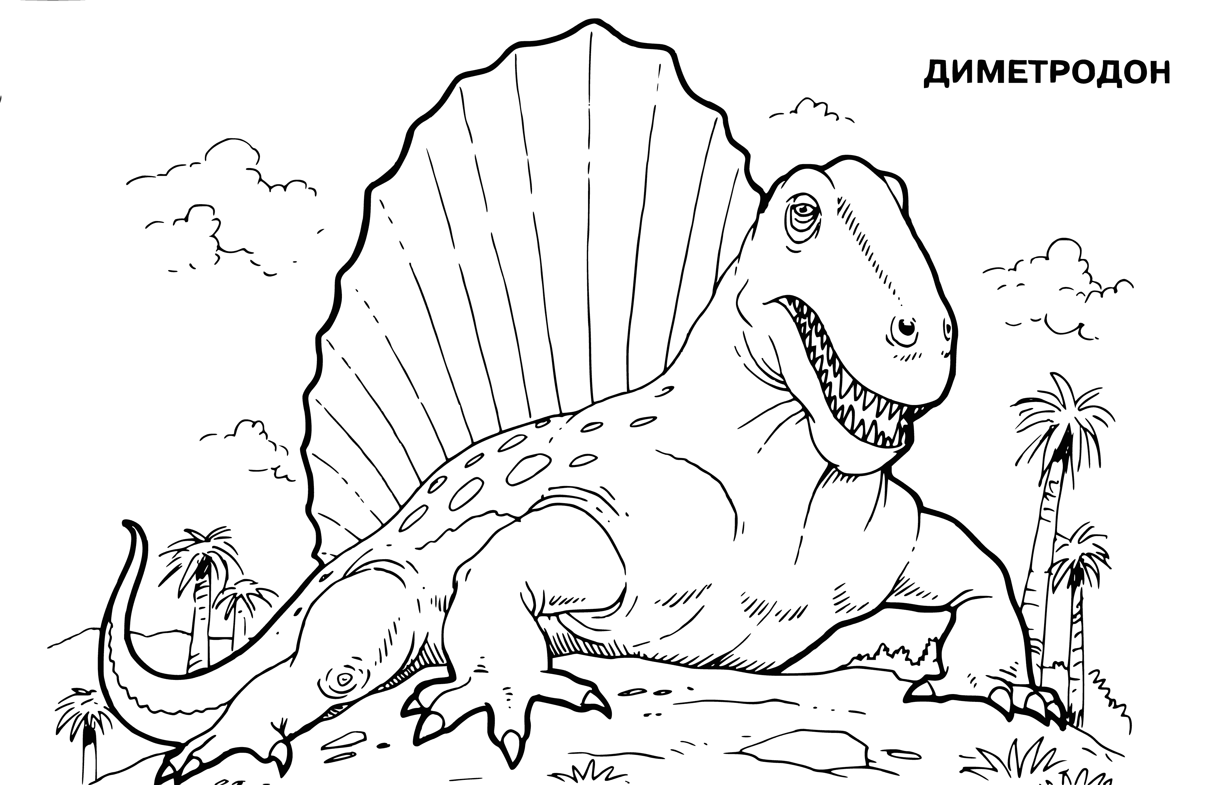 coloring page: : Large green dino w/ long neck & tail, small arms & legs.
