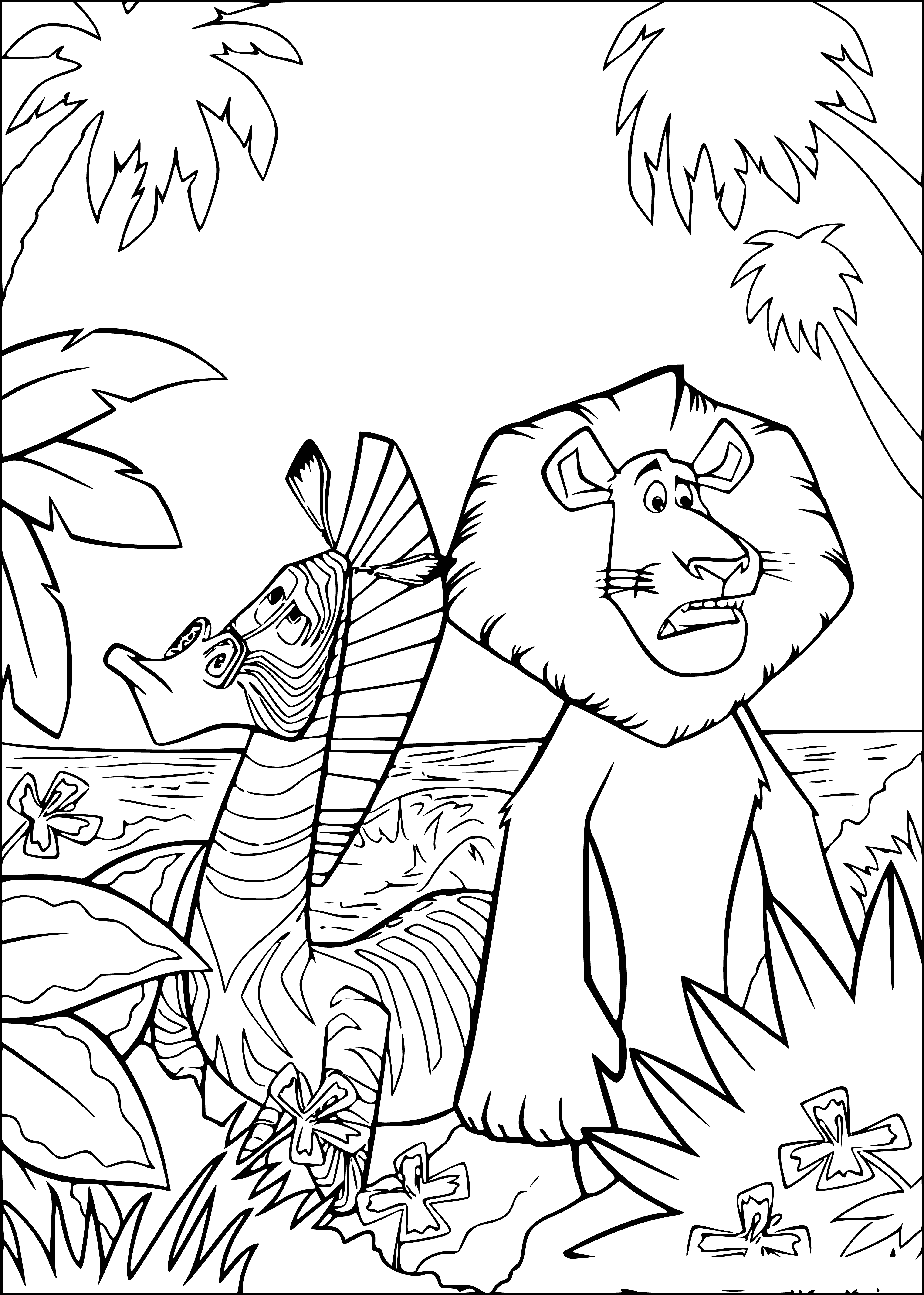 coloring page: Marty the lion and Alex the zebra are best friends in the land of Madagascar. #BFFs