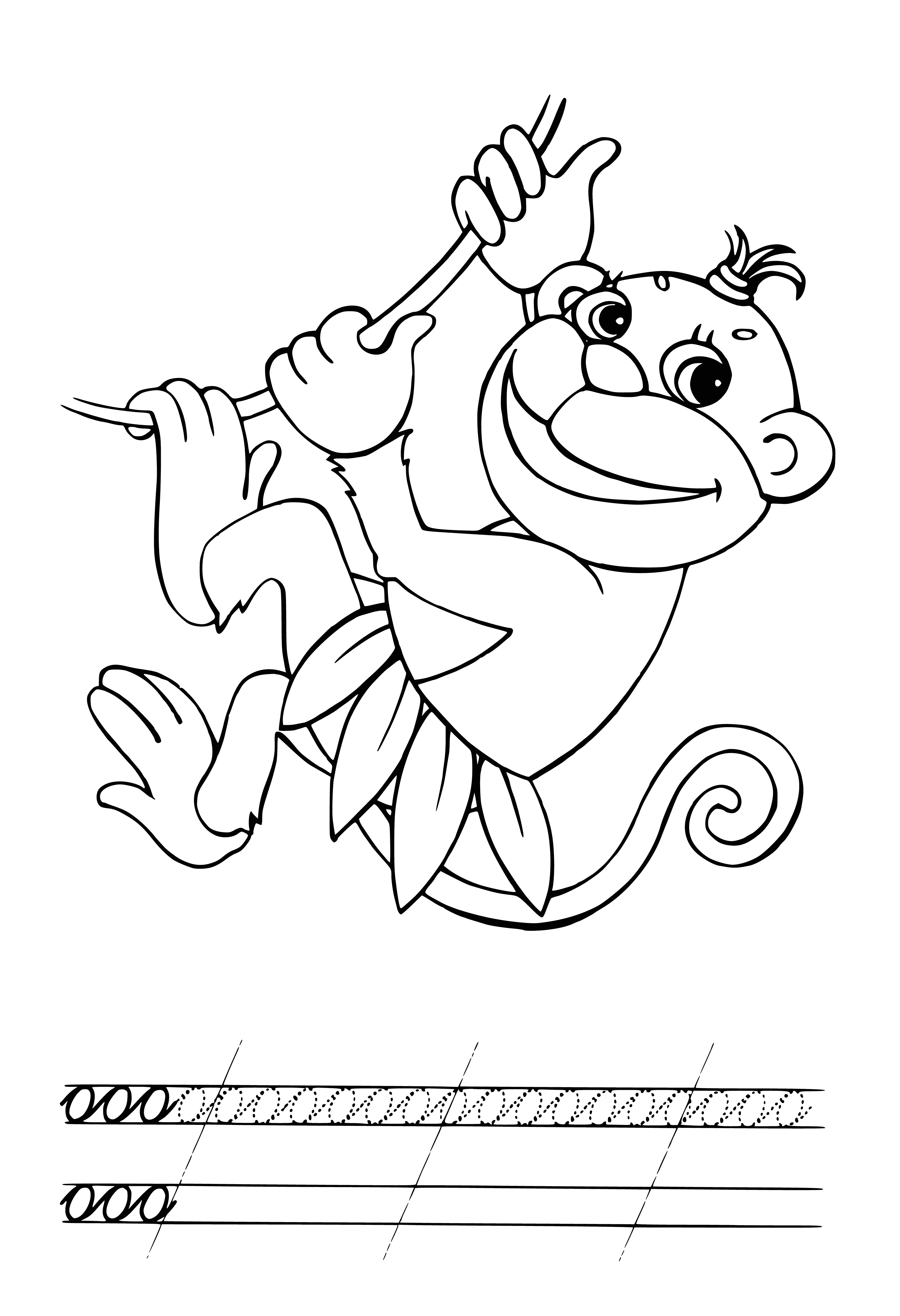 coloring page: A cute monkey with a banana, brown fur and black eyes is in this coloring page! #cute #coloringpage #monkey