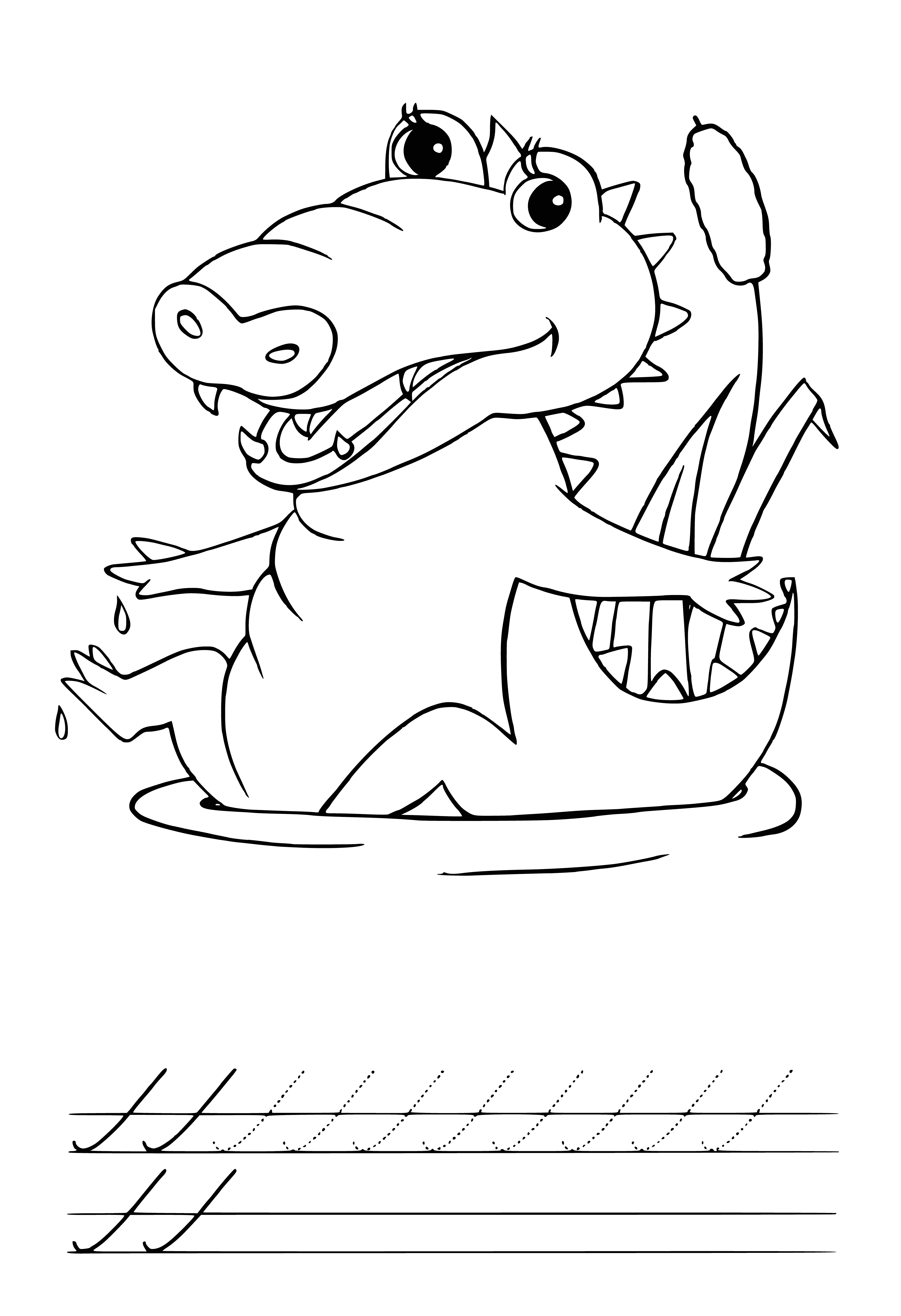 coloring page: Recipe for Crocodile: cut meat, combine w/ pork, veal, carrot, onion, bay leaves, peppercorns, tomato paste, flour & water. Season then boil & simmer 2 hrs. Remove bay leaves & serve.