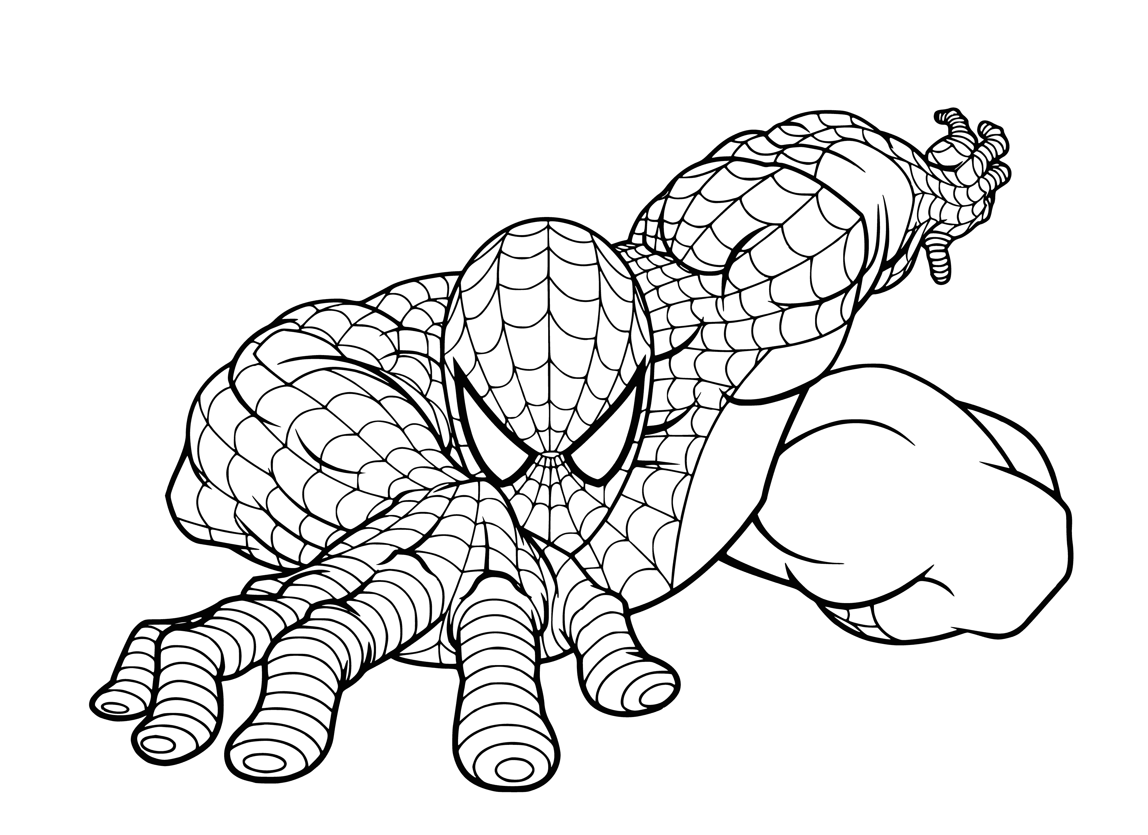 coloring page: Spiderman is a superhero with spider-like powers who fights crime in NYC.