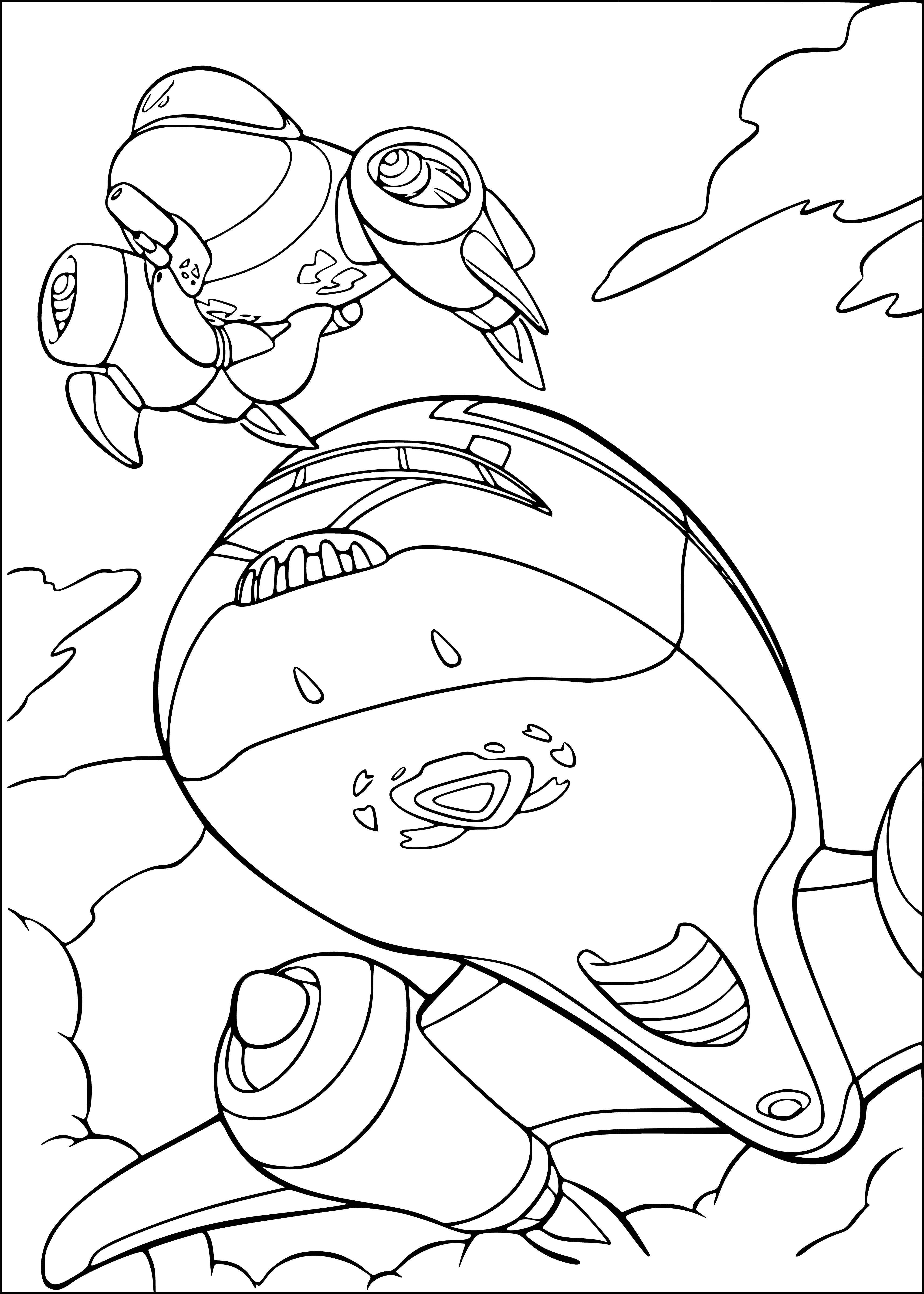 coloring page: Two spacecrafts of different sizes & colors in the center of a coloring page, with small objects in the background. #spacecrafts #coloring