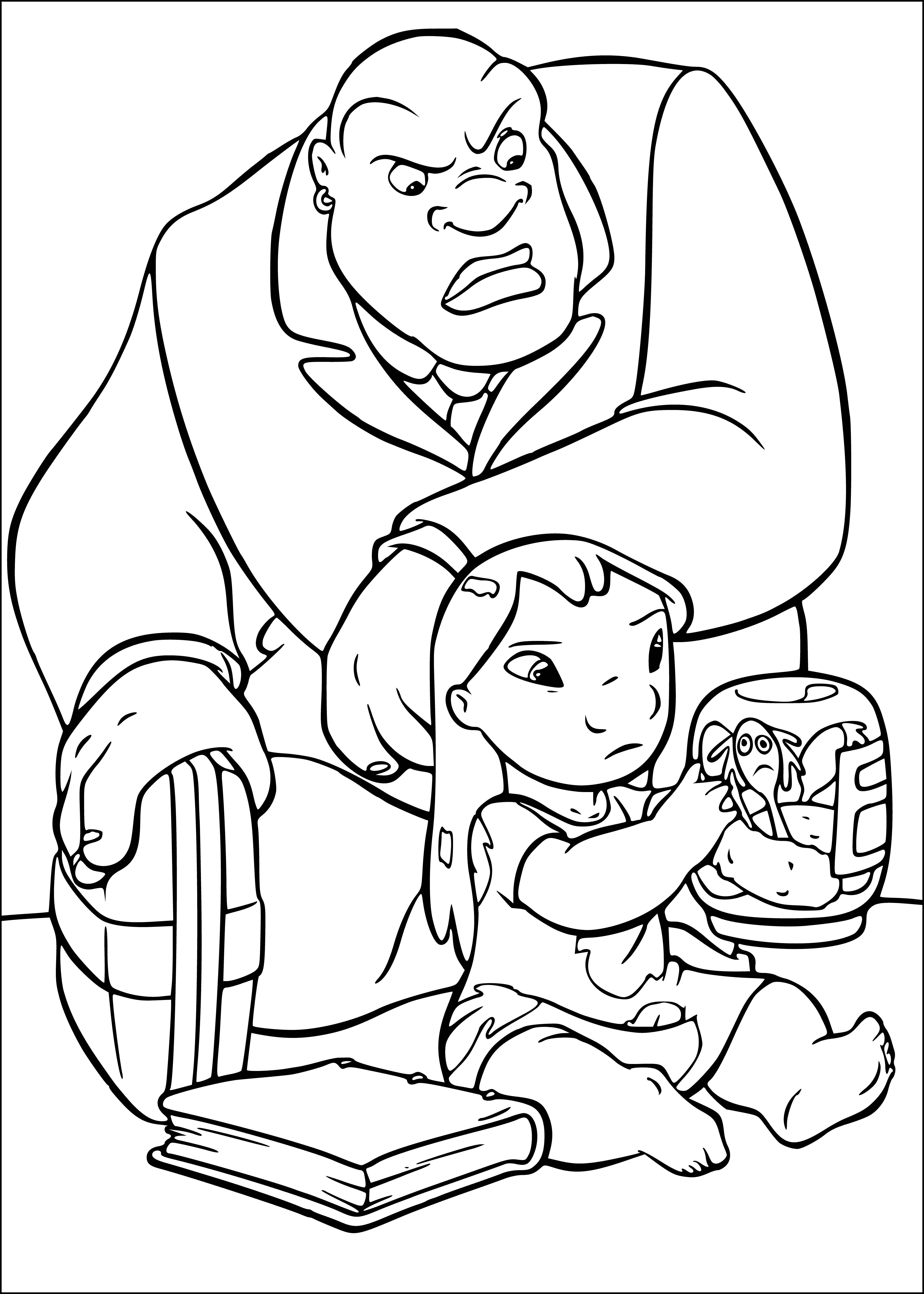 coloring page: Cobra and Lilo chat while looking contentedly at one another.