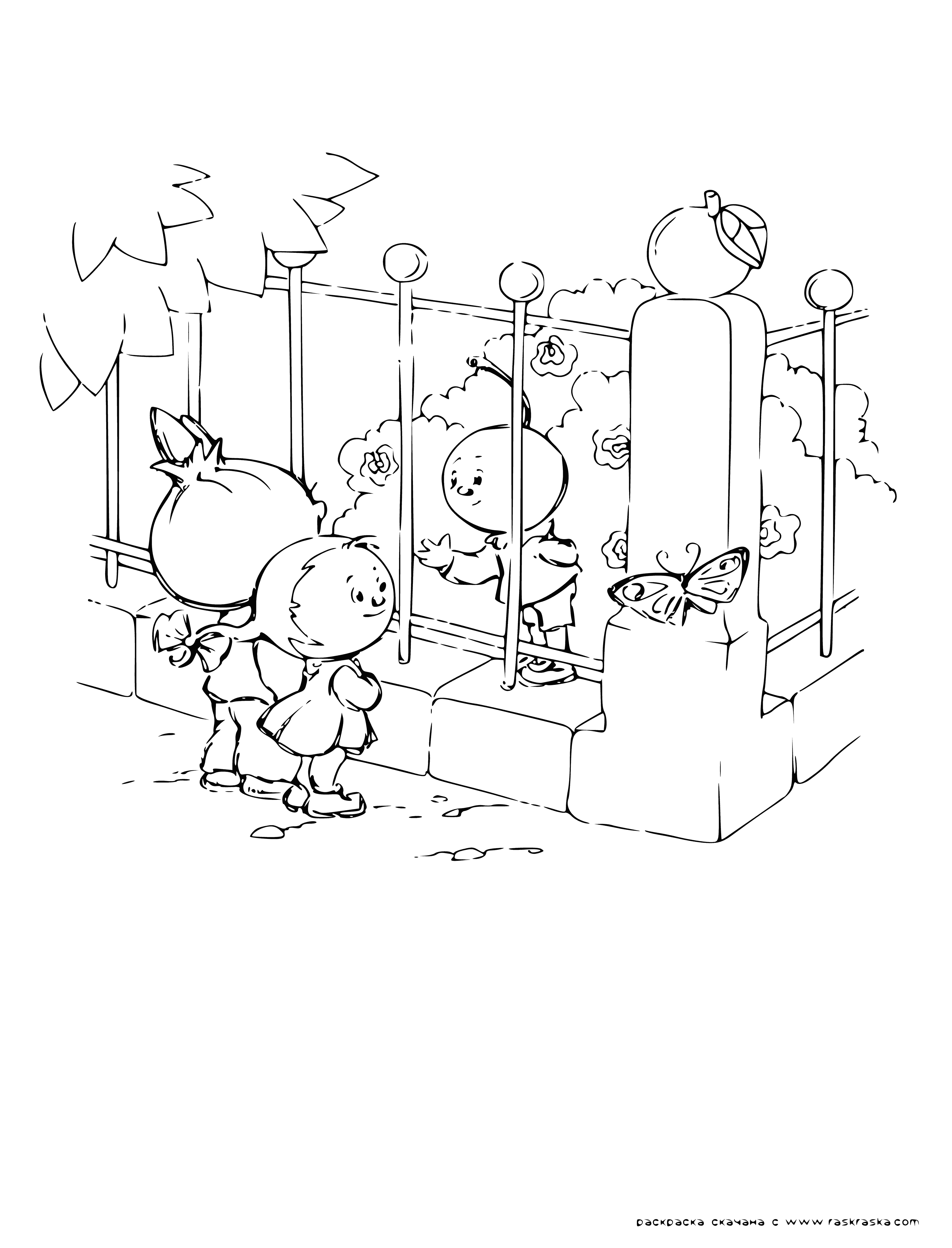 coloring page: In Gianni Rodari's "The Adventures of Cipollino", Cipollino and Radish are always saving each other from danger, happily depicted here.