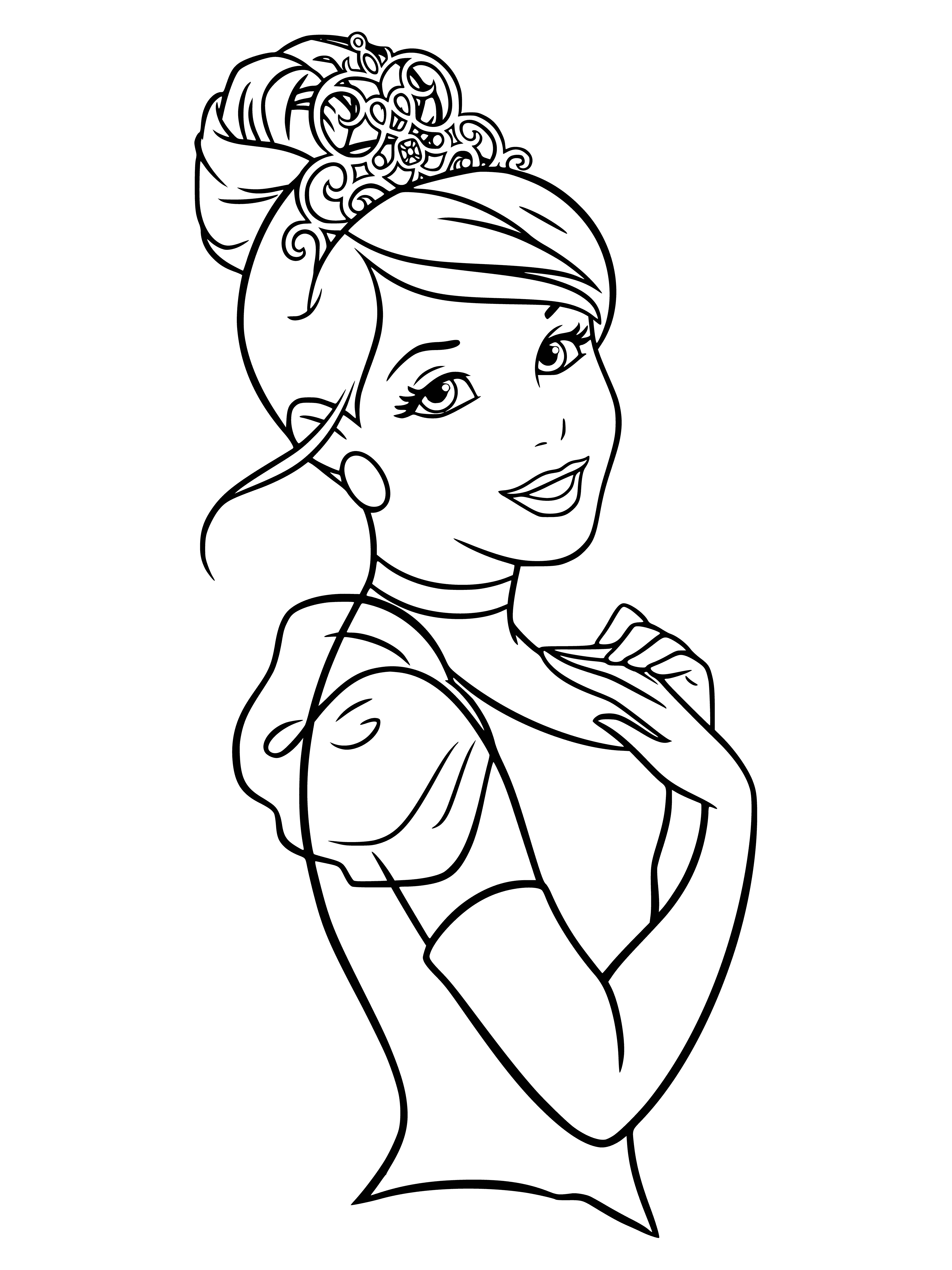 coloring page: Cinderella stands in front of a castle, wearing a blue dress with long, blonde hair. #fairytaleclassic
