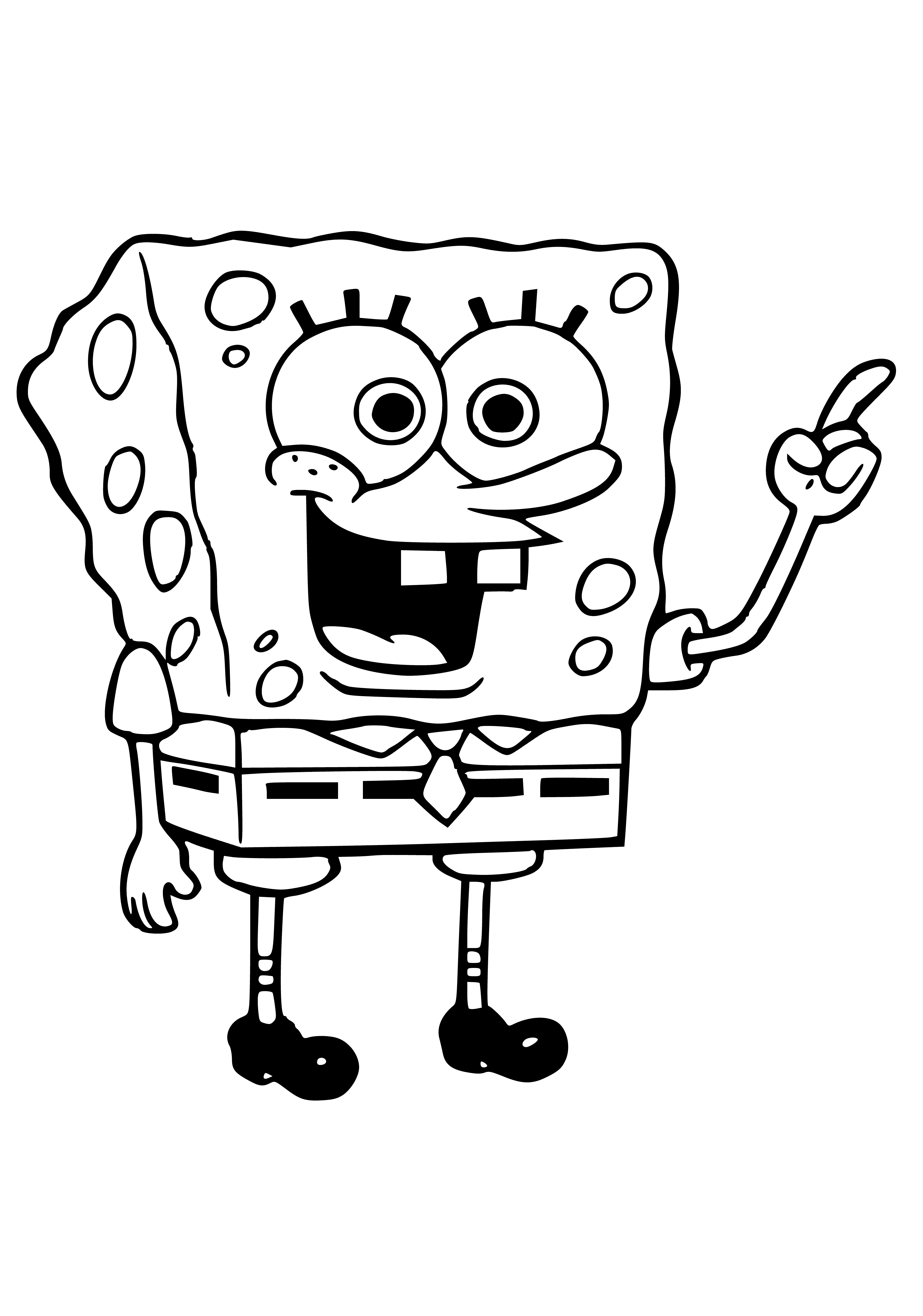 coloring page: SpongeBob SquarePants, smiling with square pants and a tie, ready to be colored!