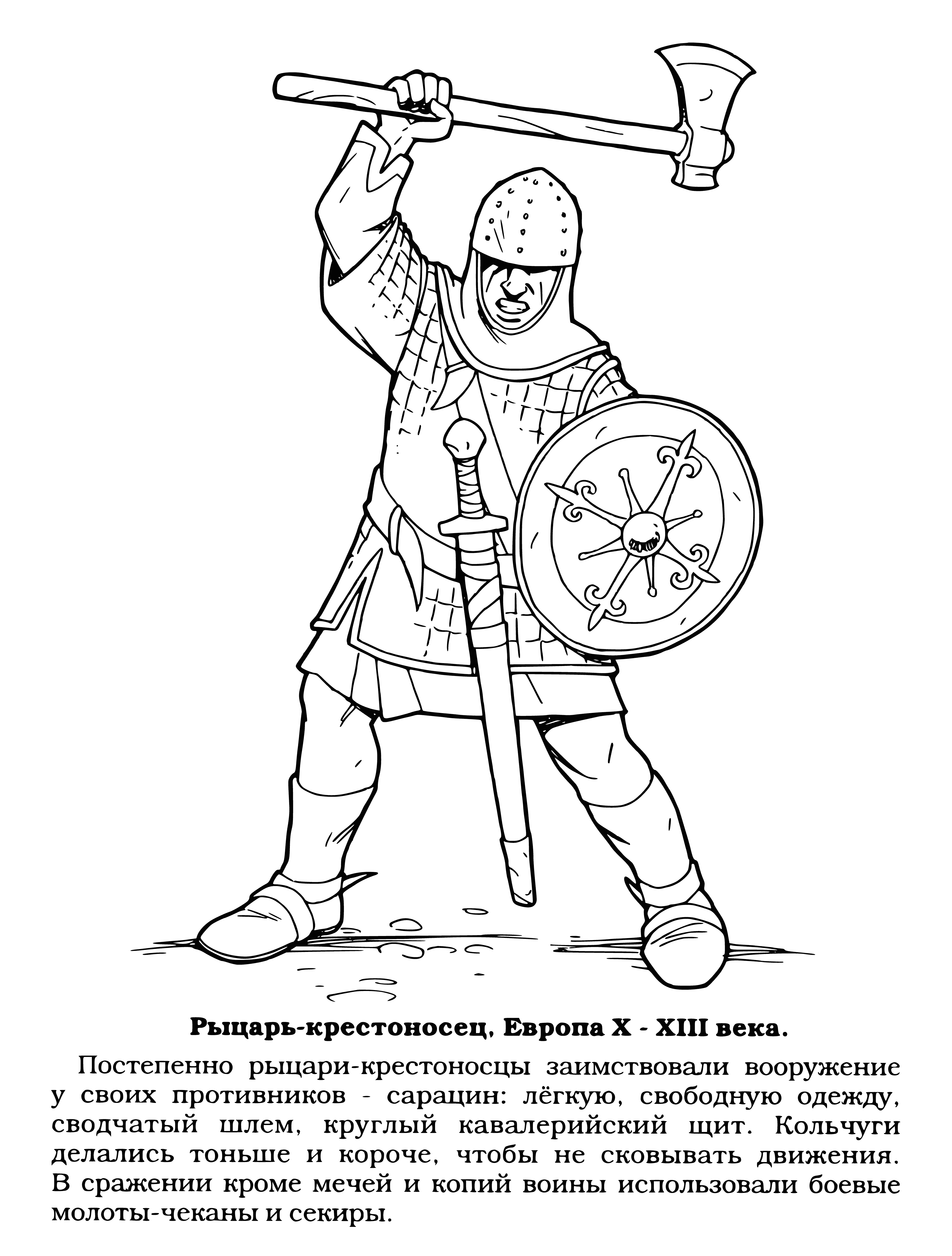 coloring page: Crusaders are knights who fight for Christian faith and journey to Holy Land to fight Muslims for control of Jerusalem.