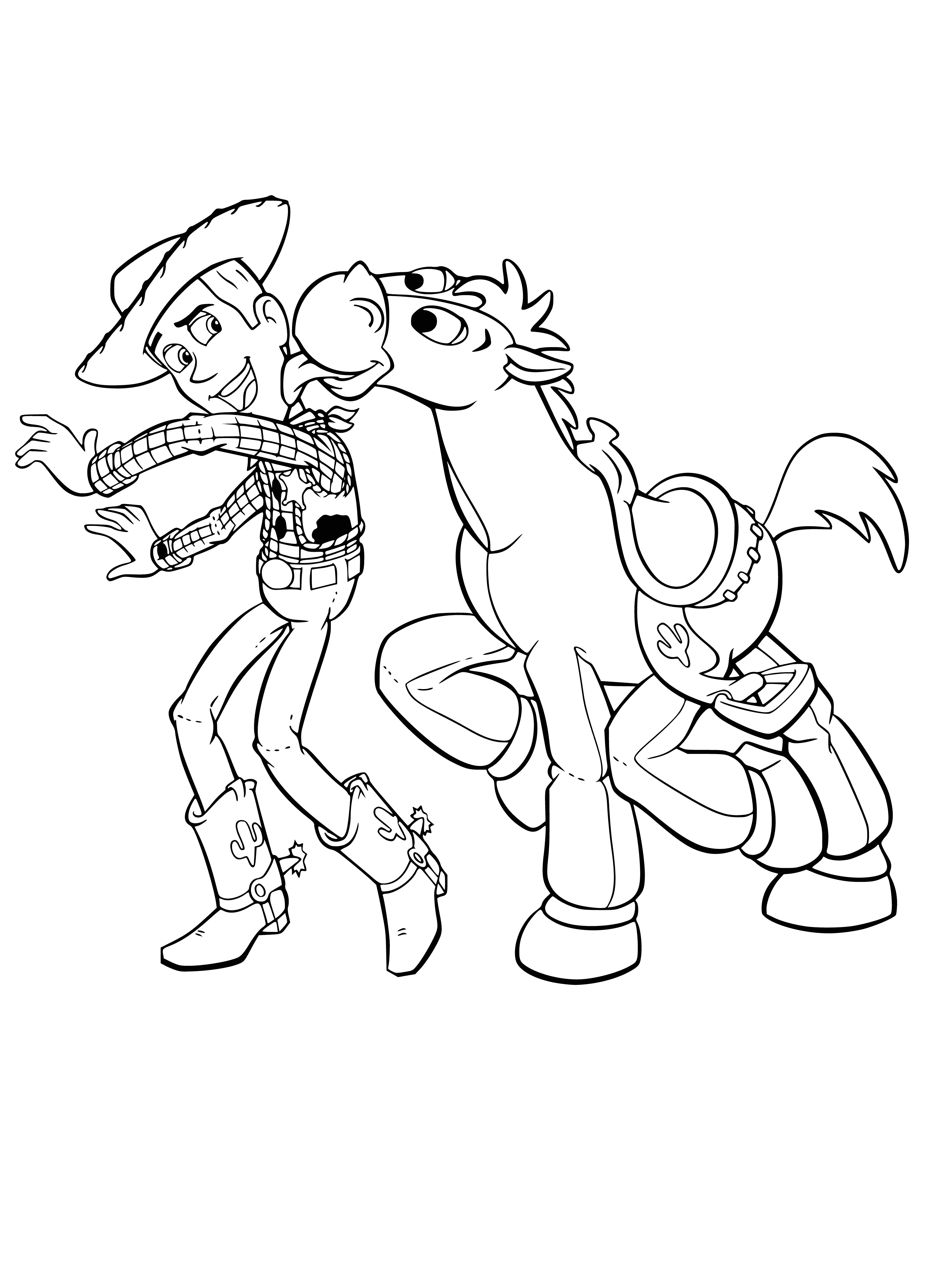coloring page: Woody and Bulzai are best friends from Disney's "Toy Story" enjoying each other's company in a coloring page.