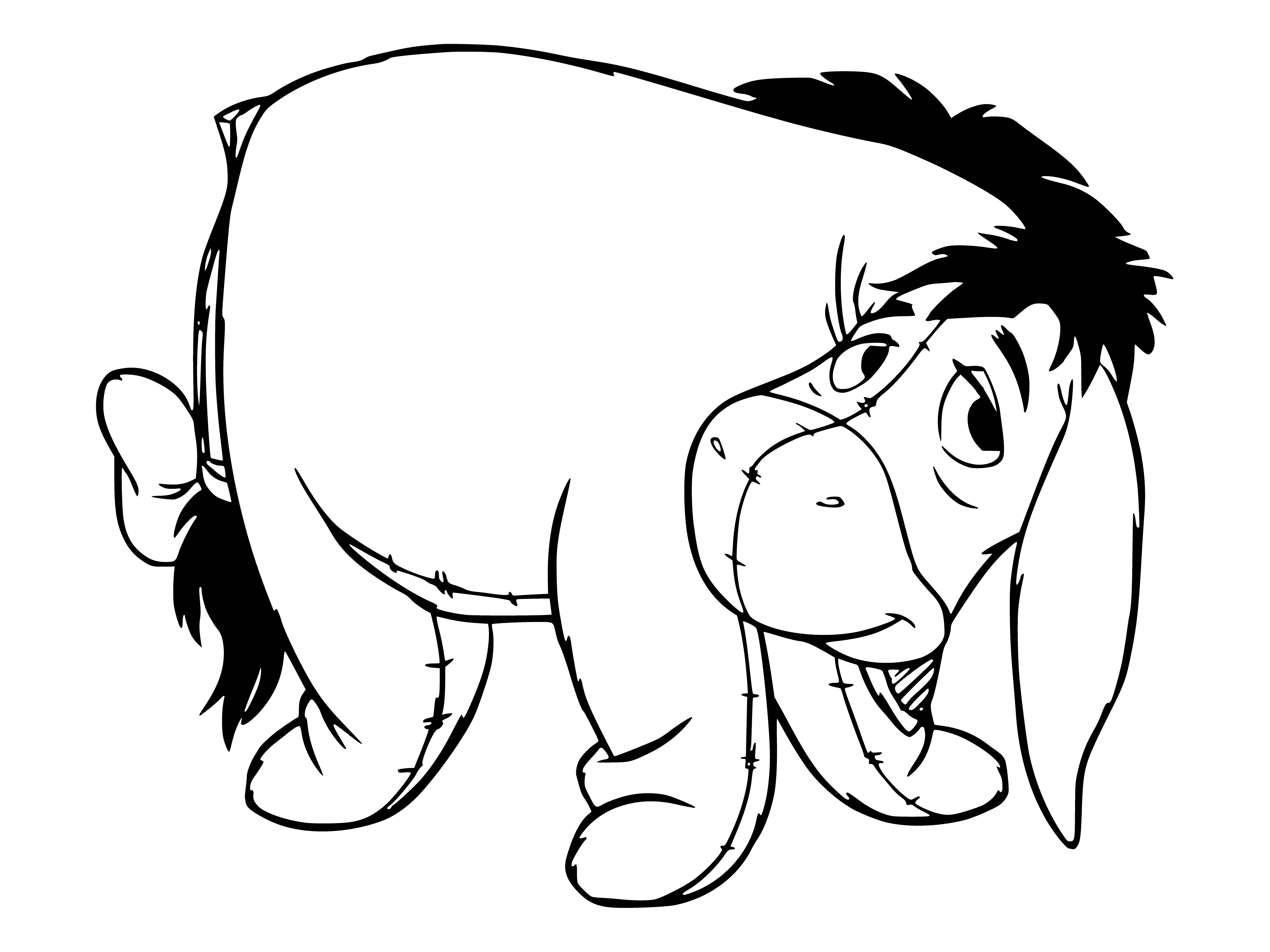 coloring page: Pooh comforts a sad donkey by putting his arm around it.