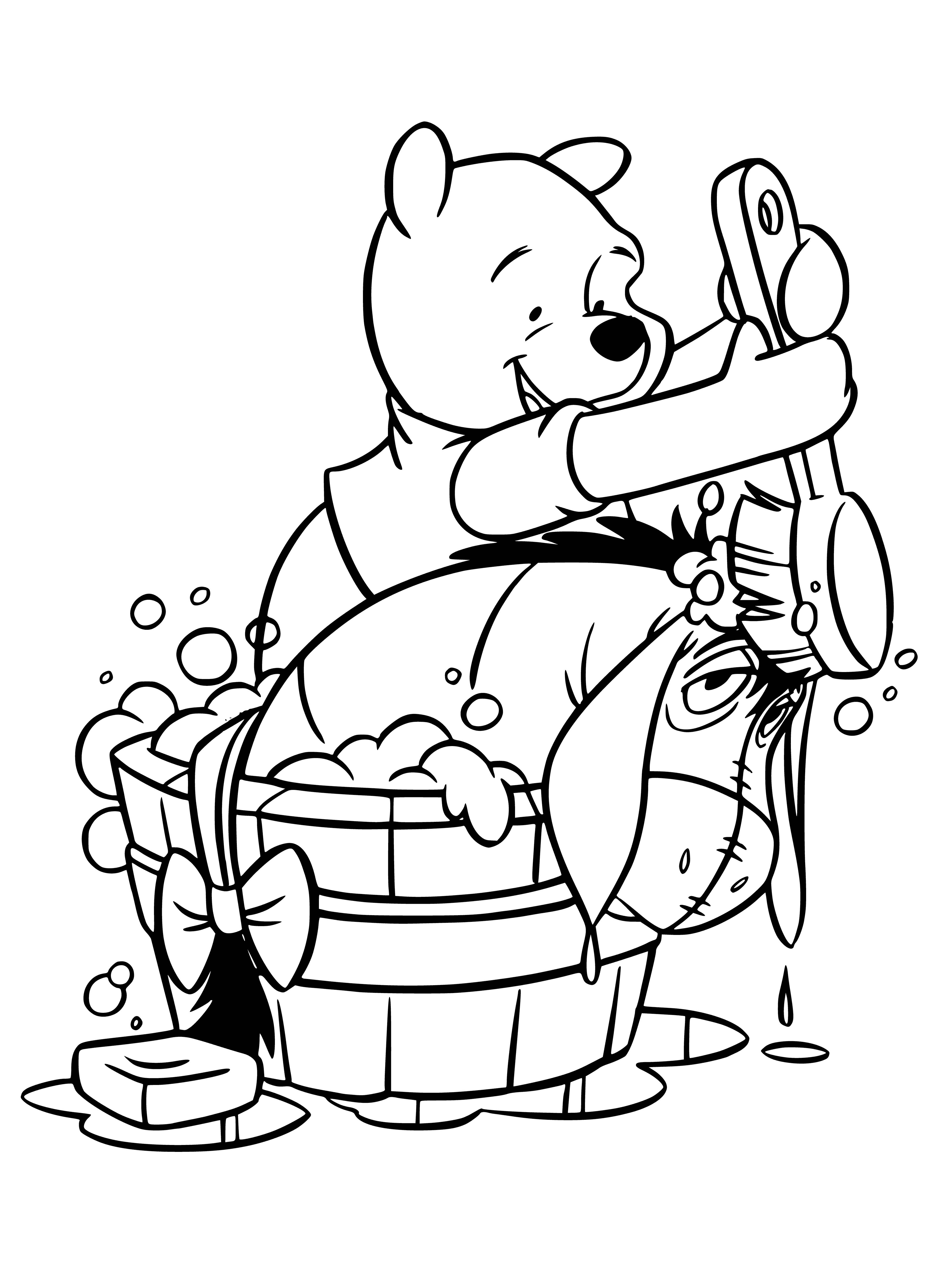 coloring page: A donkey in a bathtub, standing in water with a yellow towel nearby. #relaxing #coloringpage