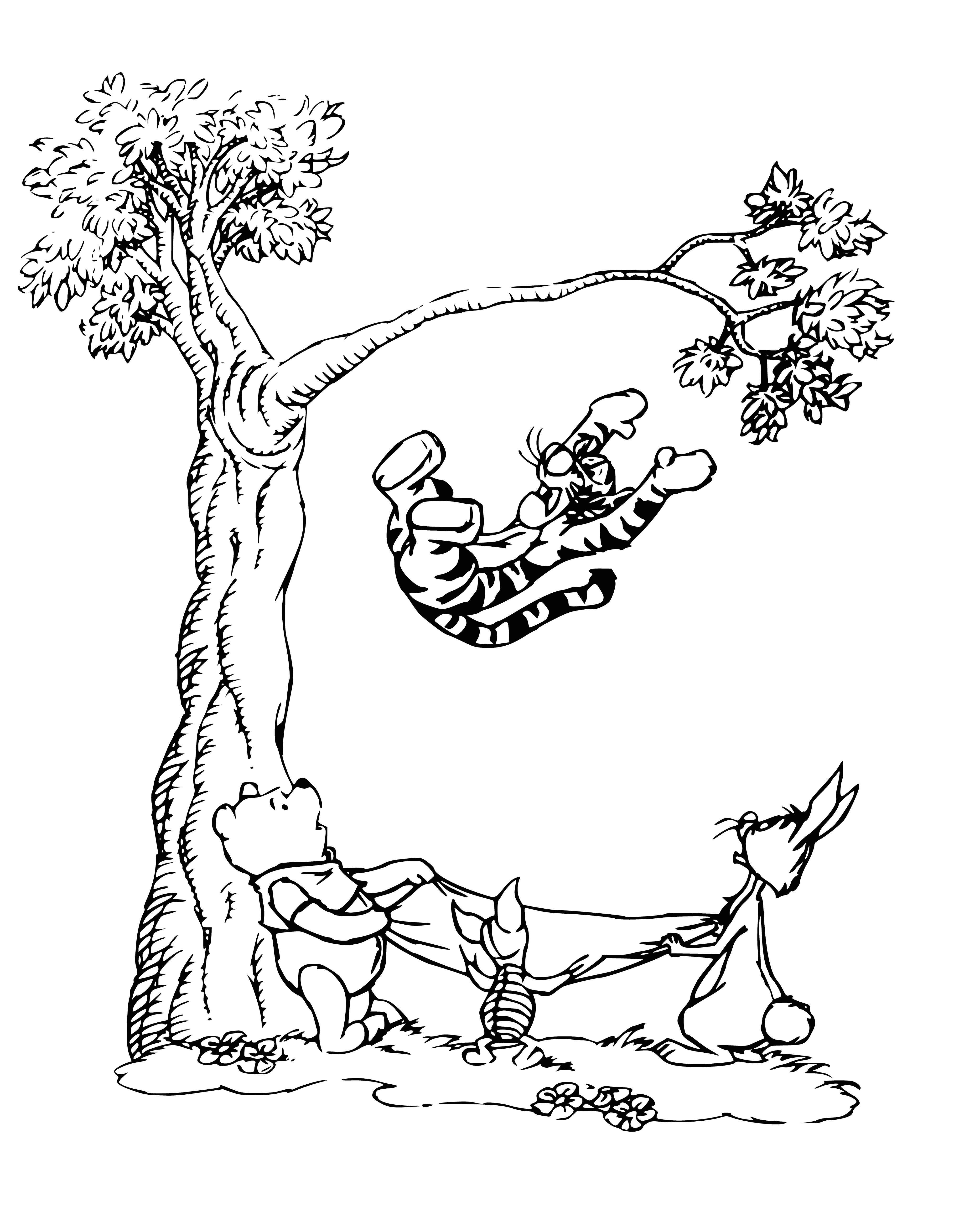 coloring page: Two tigers stand on a cliff, one on hind legs with paws in air, one on all fours. Both have mouths open. #Nature