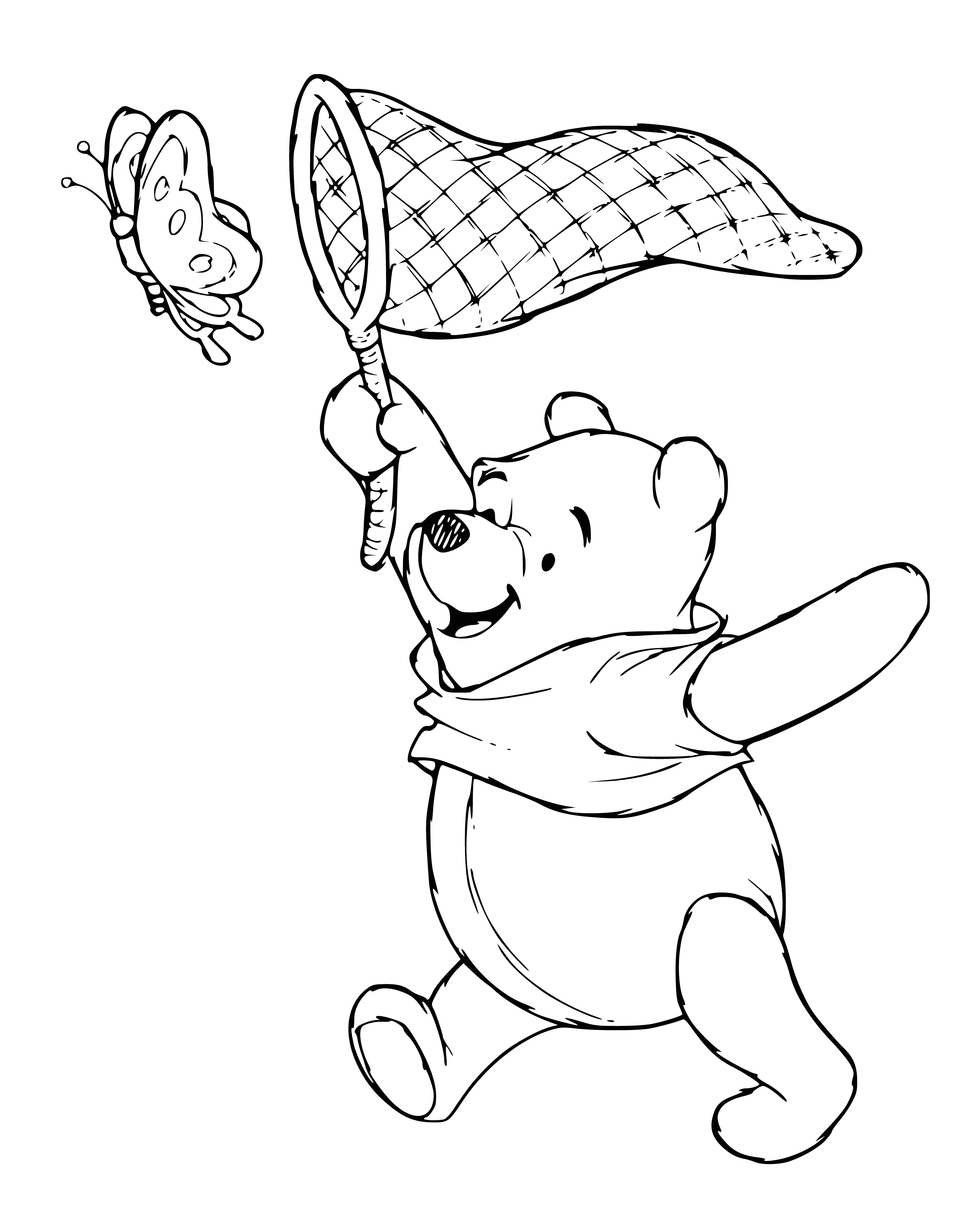 coloring page: She chases it around the meadow, but it escapes into the trees.

Winnie chases a butterfly around a meadow, but it escapes into the trees.