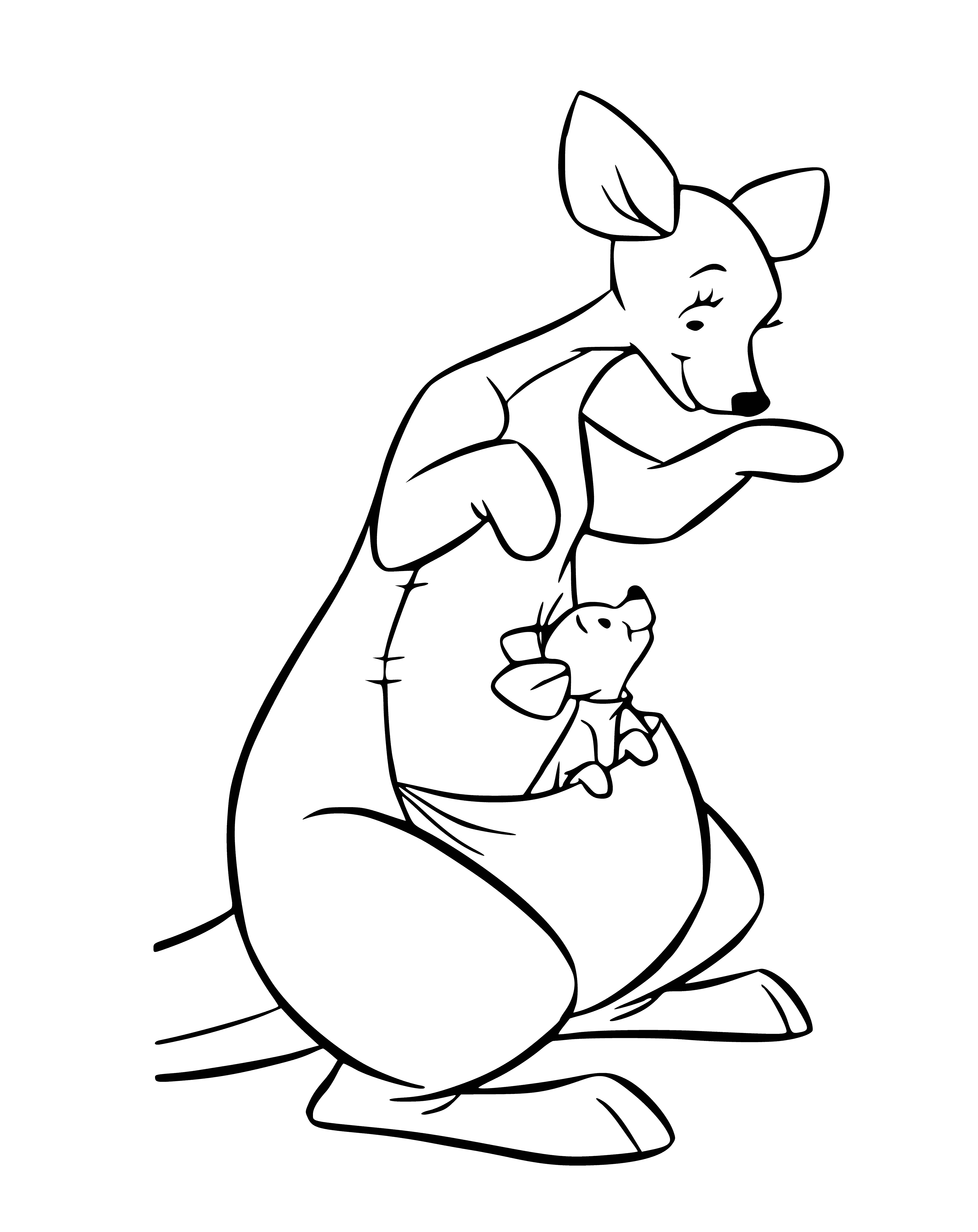 coloring page: Large yellow bear with honey pot & spoon stands before small brown bear with honeycomb.