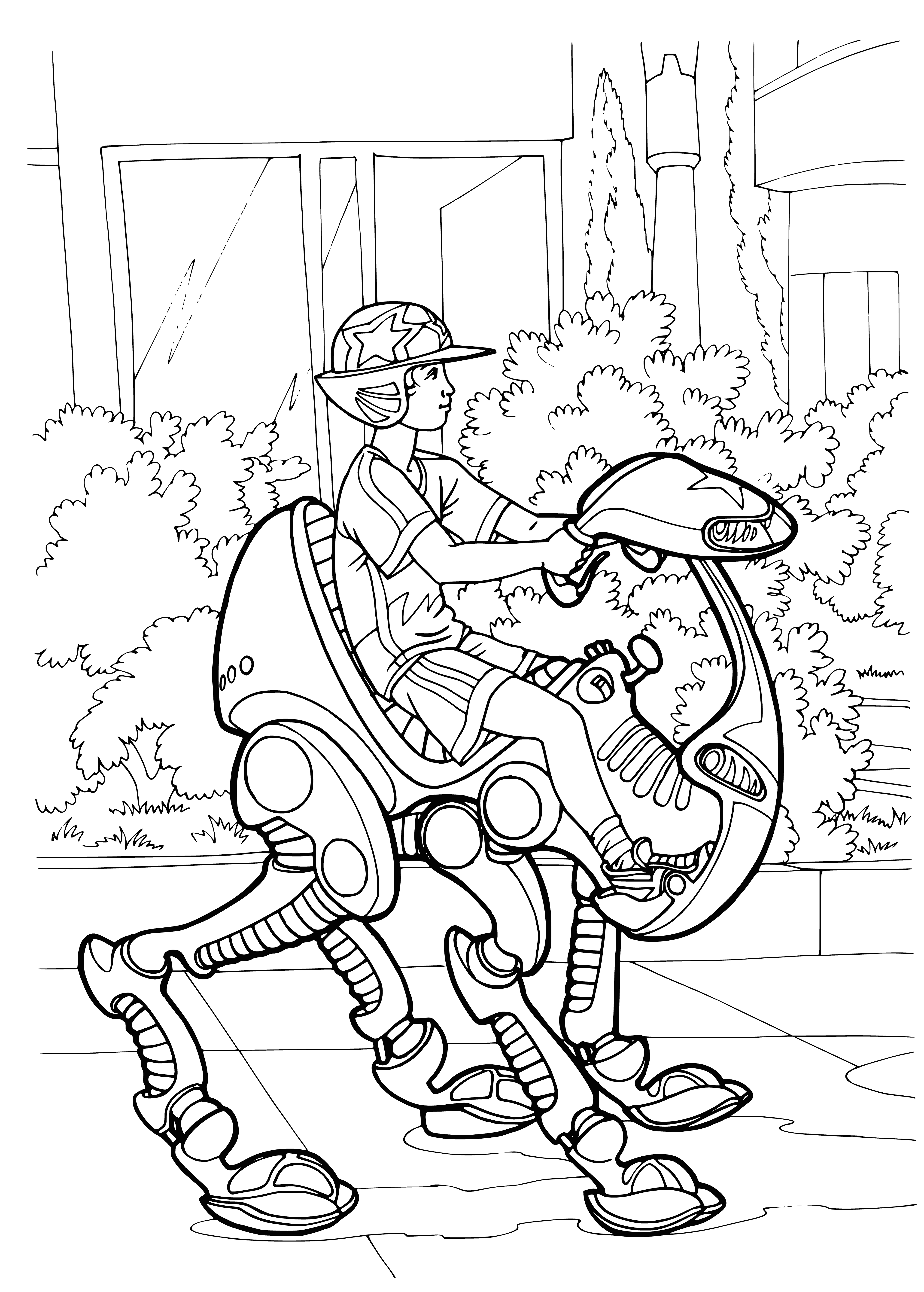 coloring page: Children using self-stepping transport to reach destination in coloring page. #transportation