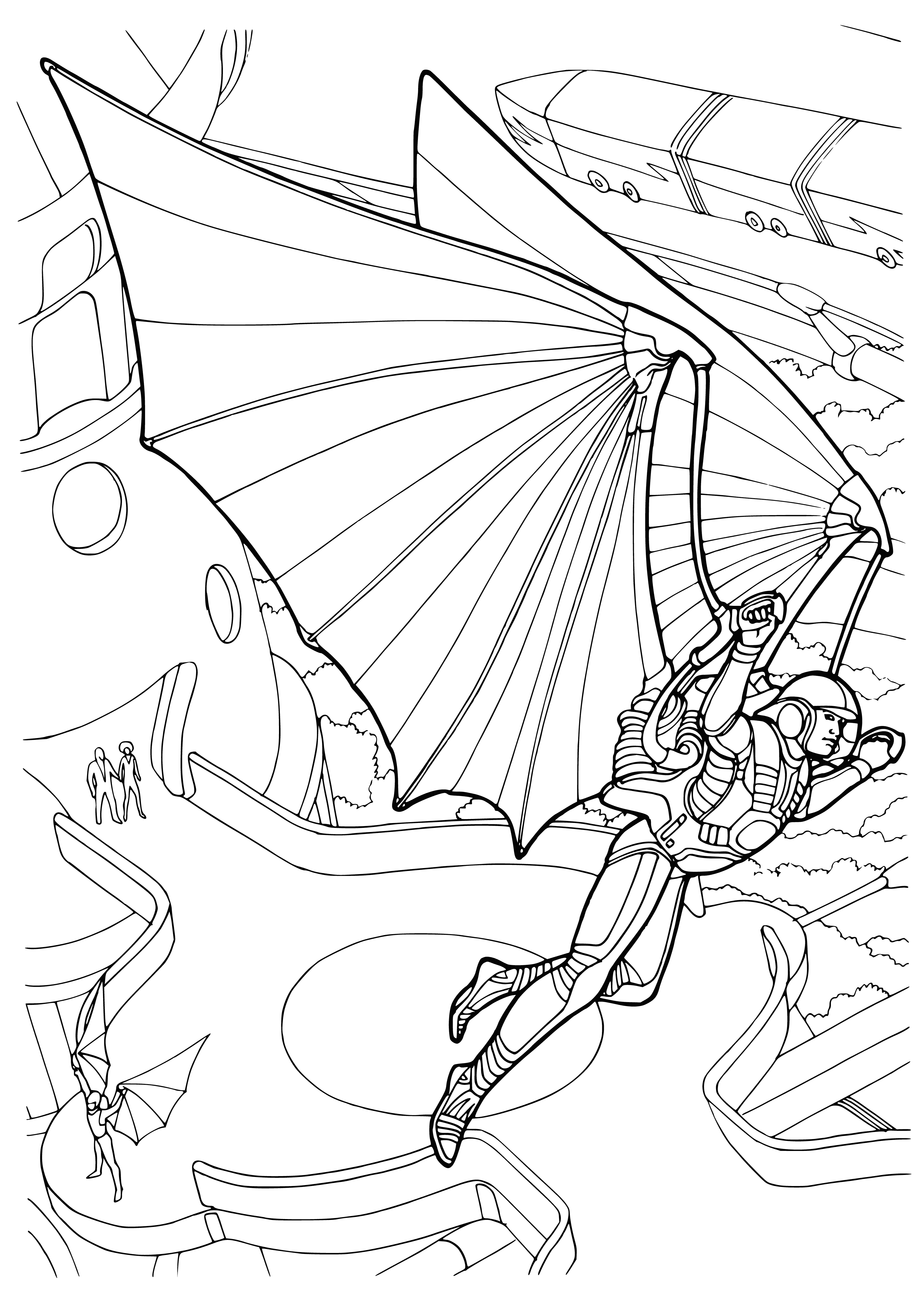 coloring page: Future: The Bat, a speedy & eco-friendly vehicle that can fly in urban & rural areas. Quickly & easily transports people & cargo. #sustainable #innovation