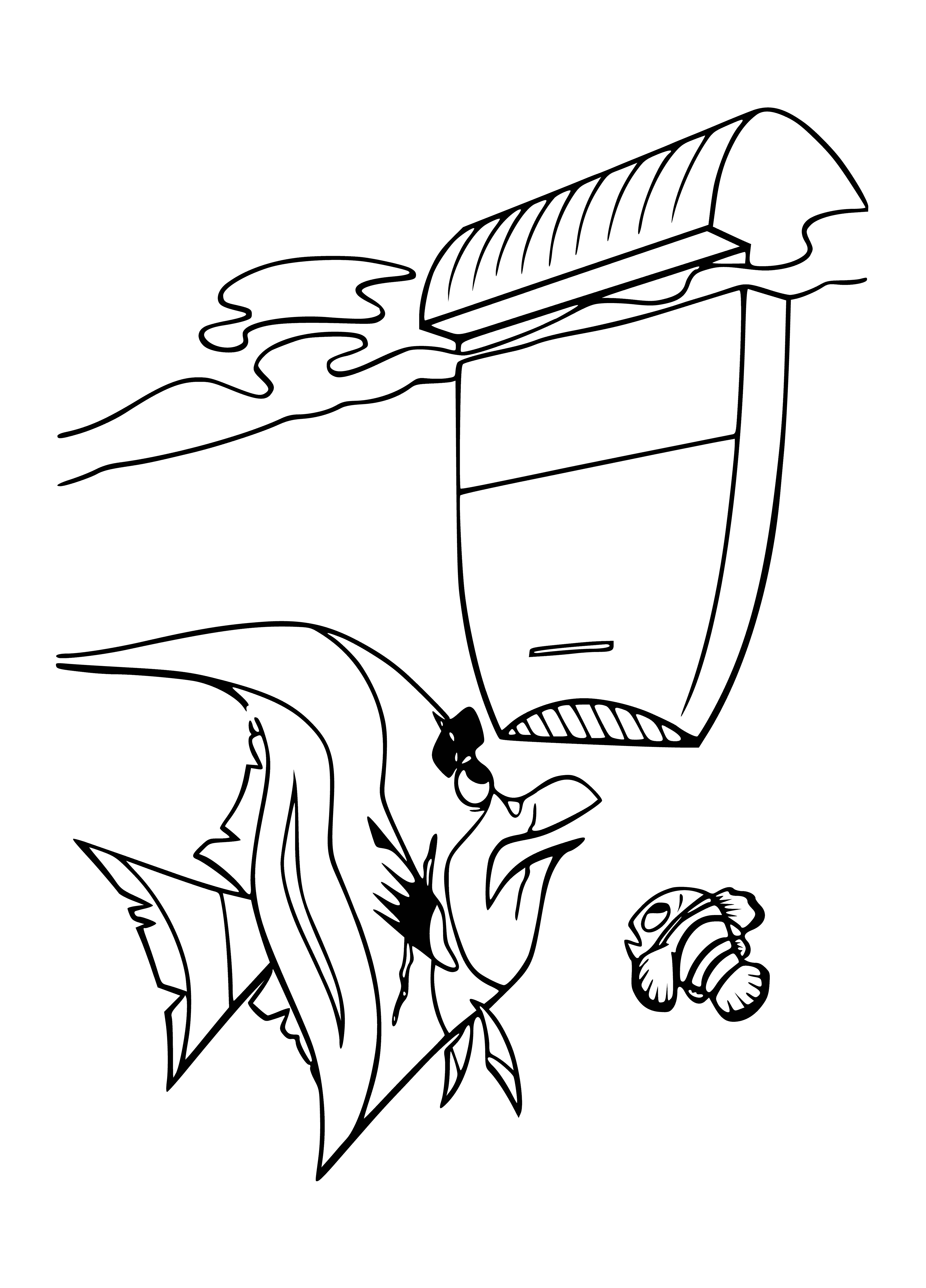 coloring page: Blue water filter pours water into cup, yellow fish on front. #waterfilter #fish #blue