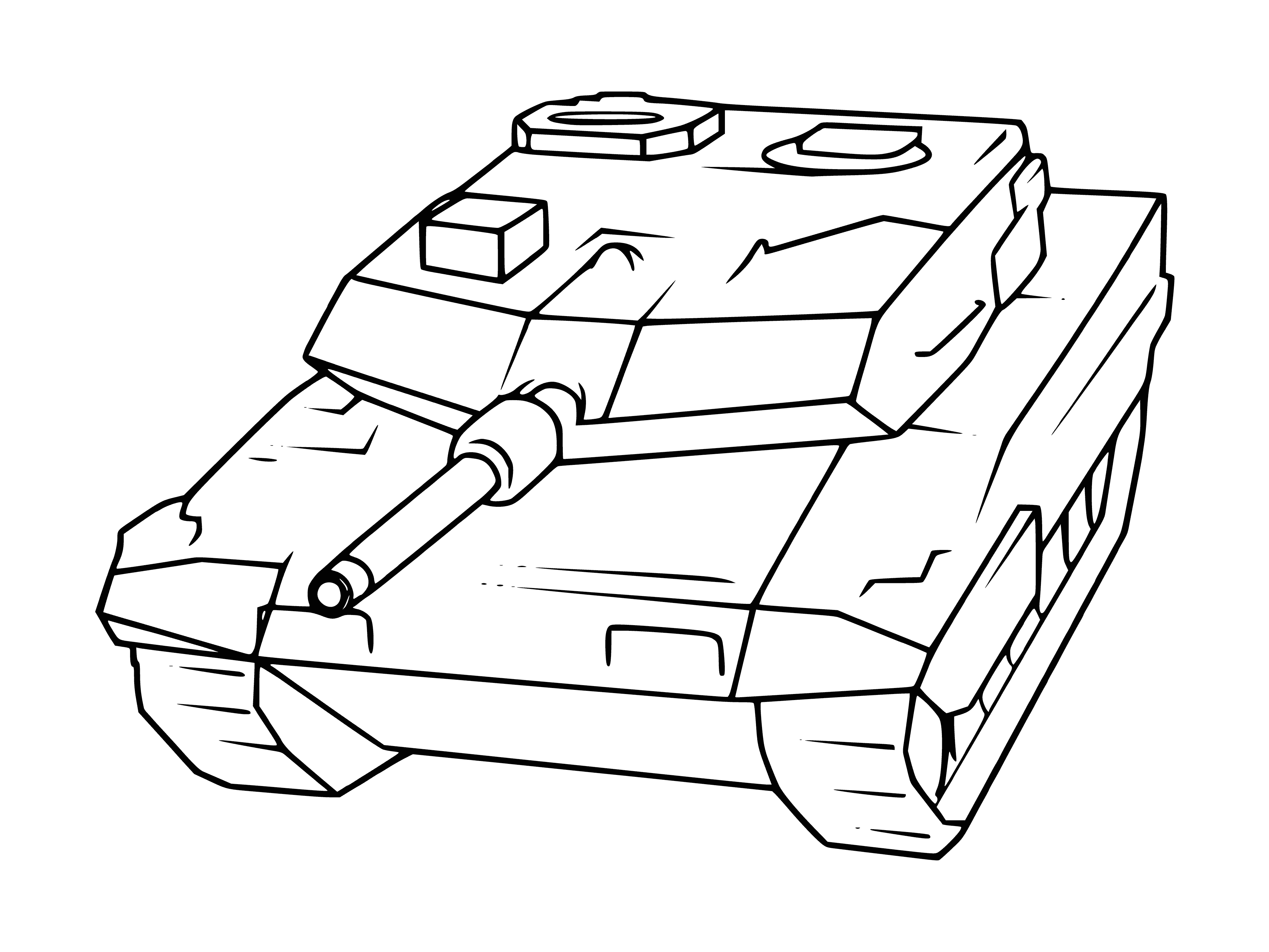 coloring page: Tanks are large, armoured fighting vehicles for front-line combat; heavily armed & armored for mobile, offensive capability.
