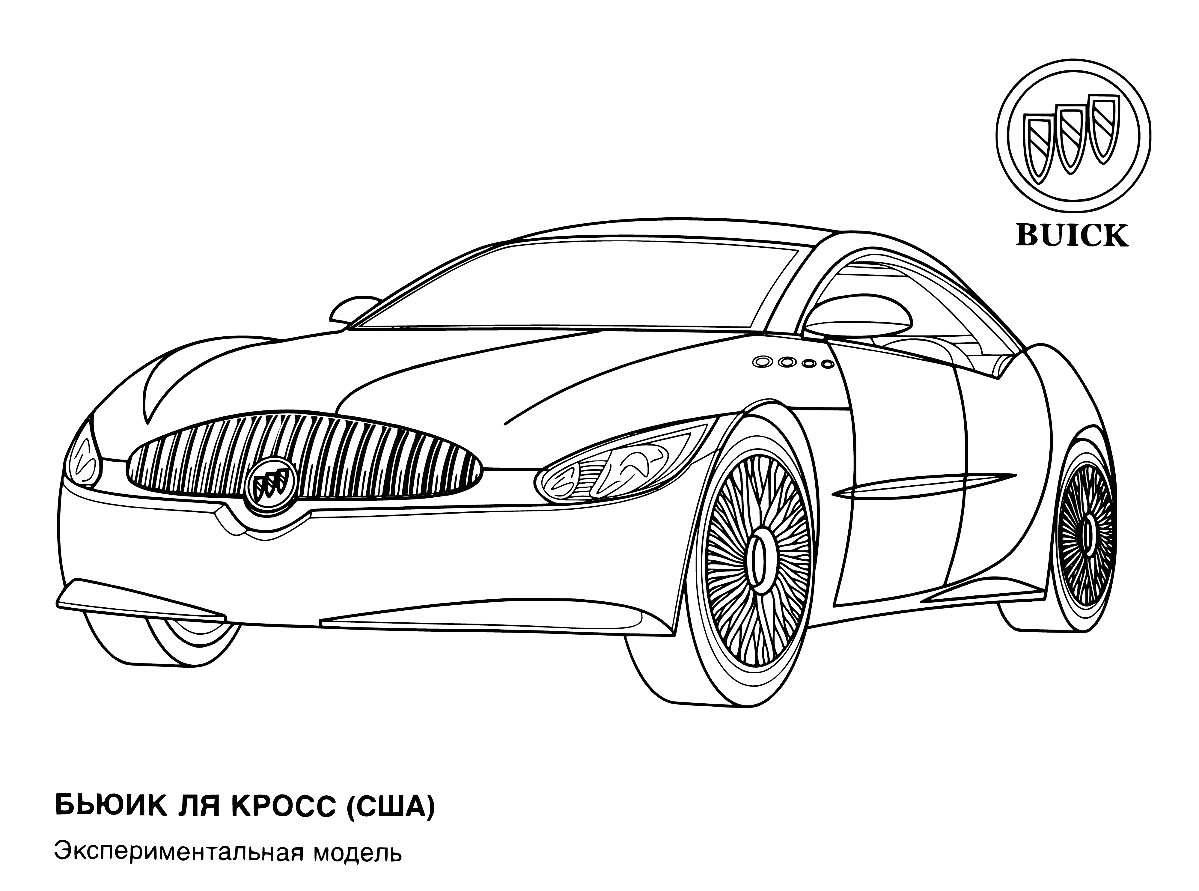 coloring page: 3 Buick vehicles: sedan, SUV & convertible; all with the iconic Buick logo. Color to explore the newest models.
