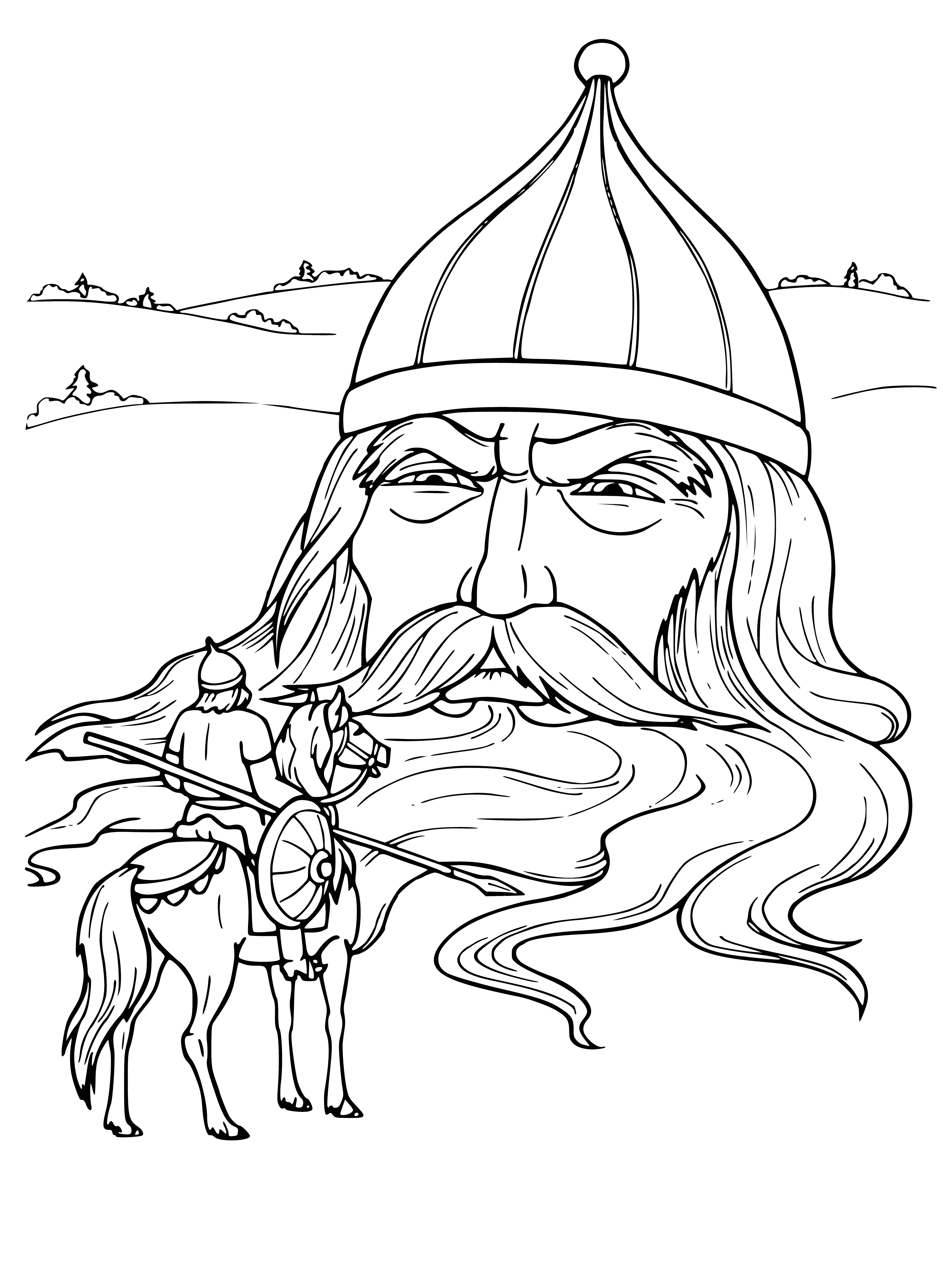 coloring page: Man with serious expression wearing white shirt & black jacket, looking left, with dark hair, light skin & beard.