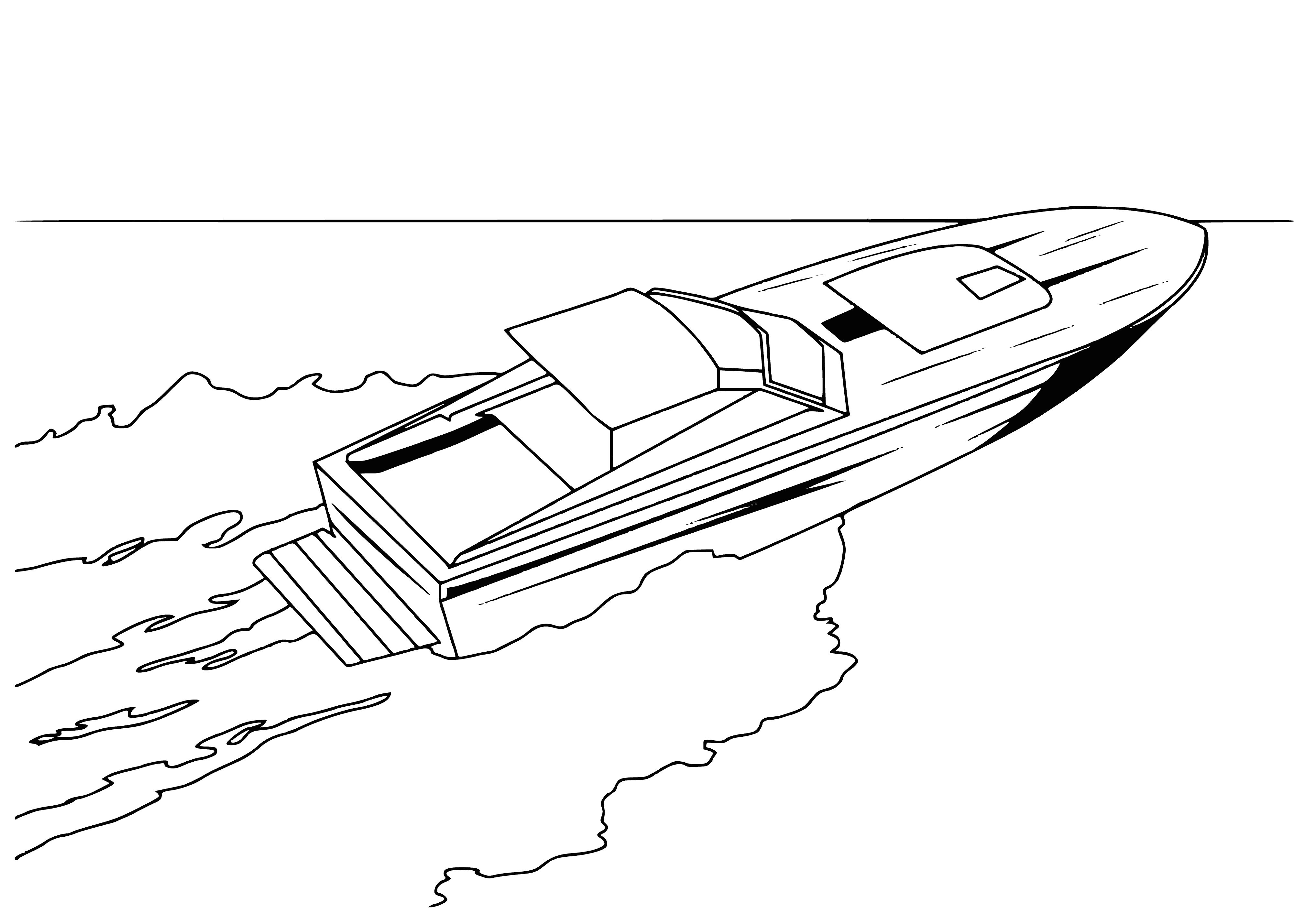coloring page: Powerboat: Boat propelled by engine, typically has steering wheel & throttle to control speed. #boating #engine