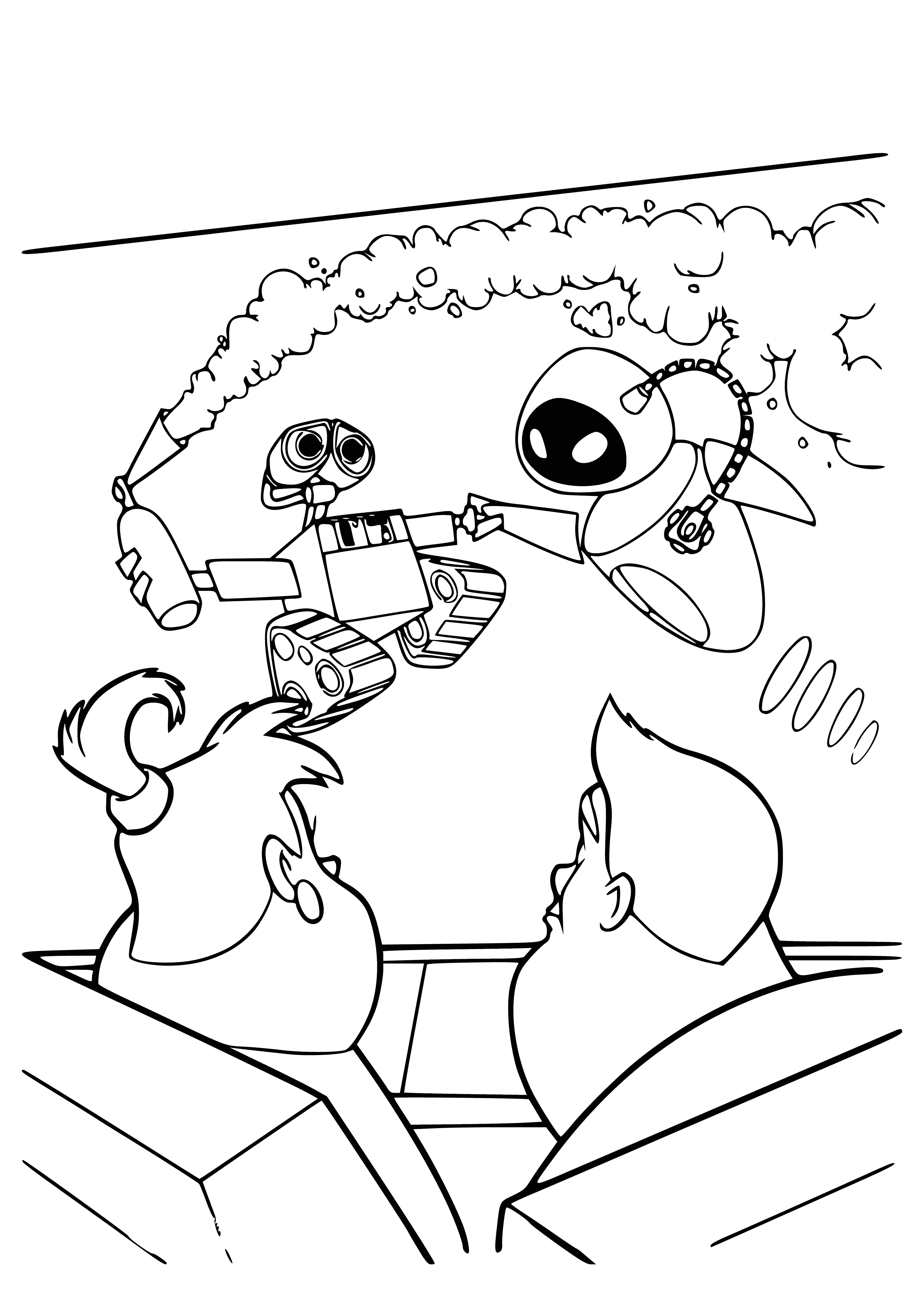 coloring page: Valli and Eve are dancing joyously in a field, spinning & laughing.