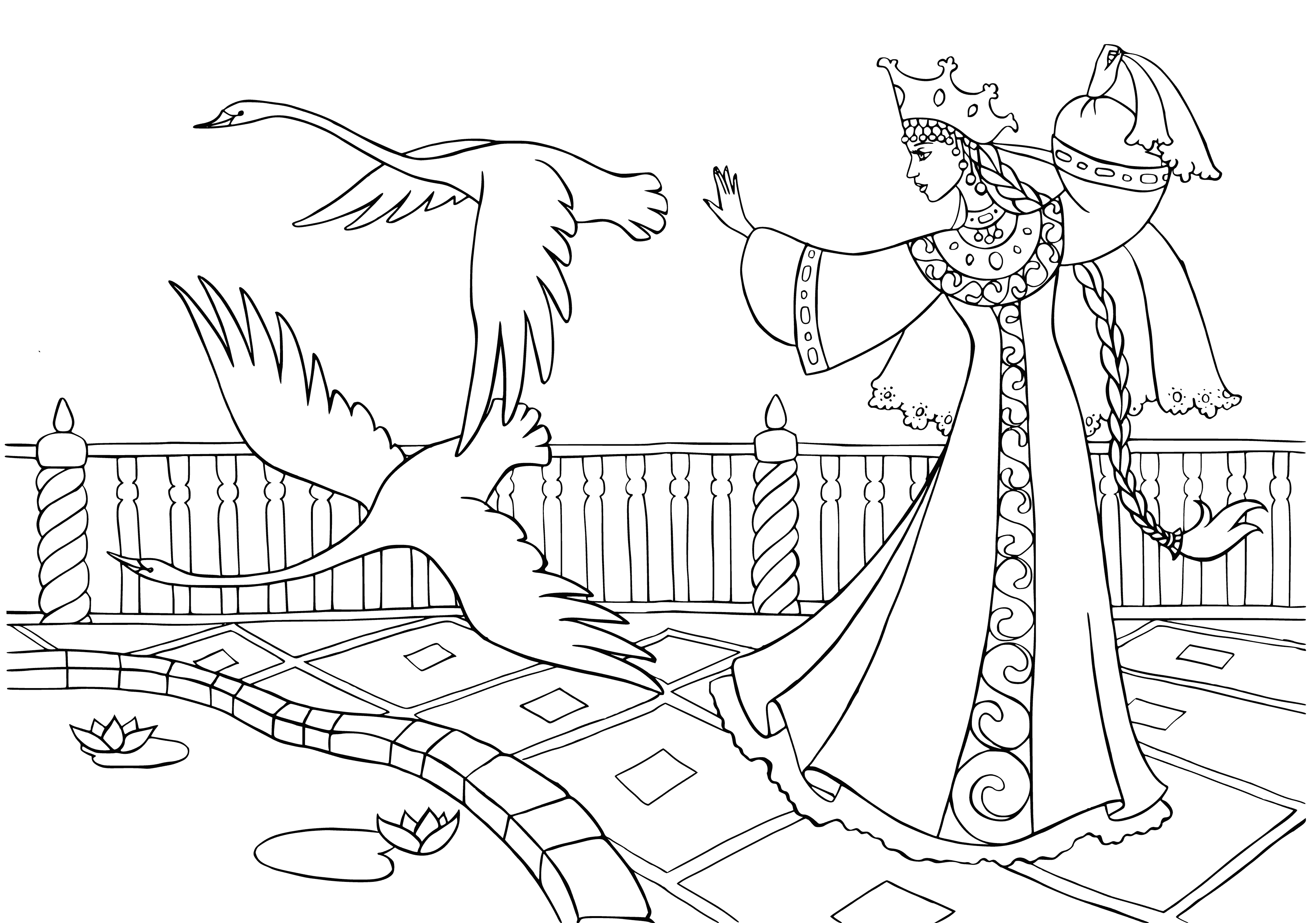 coloring page: Princess rules kindly & fairly, ensuring all people's needs are met. Loved by all, the kingdom is peaceful & content.