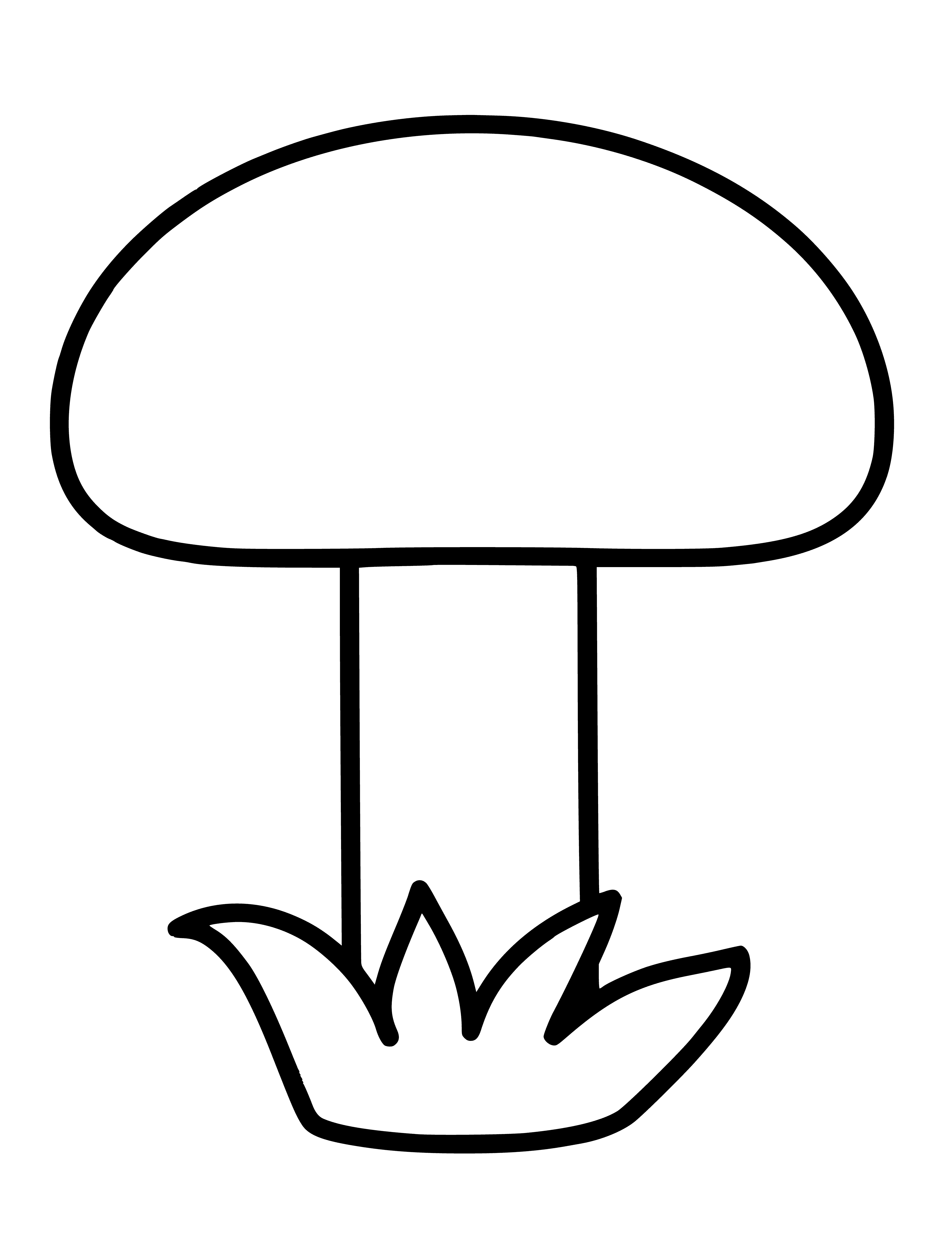 coloring page: Coloring page of mushroom w/ small stalk, brown w/ white spots & a green leaf, perfect for kids age 2-3. #KidsColoring #ColoringPages
