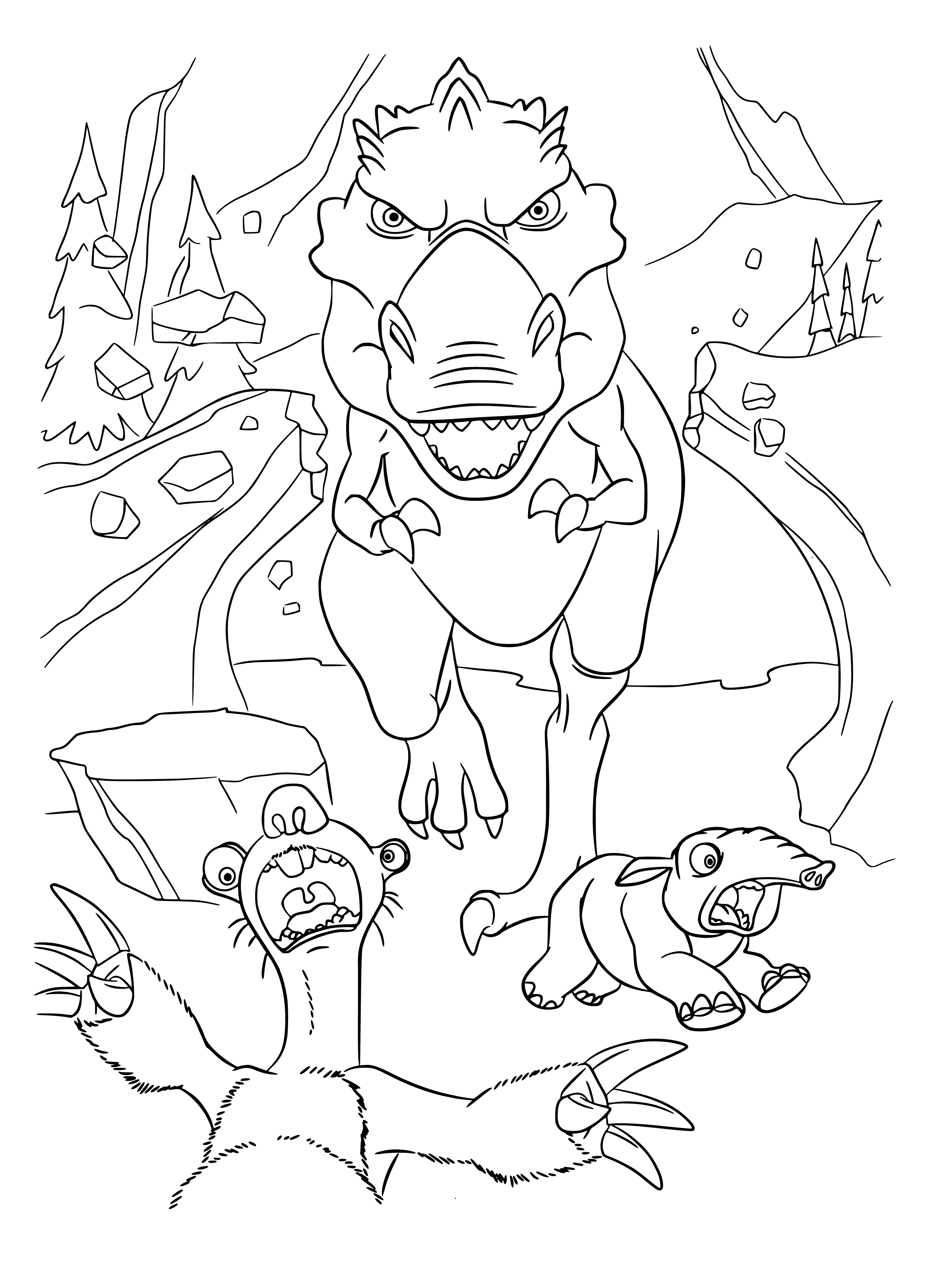 coloring page: Sid the Sloth from Ice Age is panicked and running away from something in this coloring page!