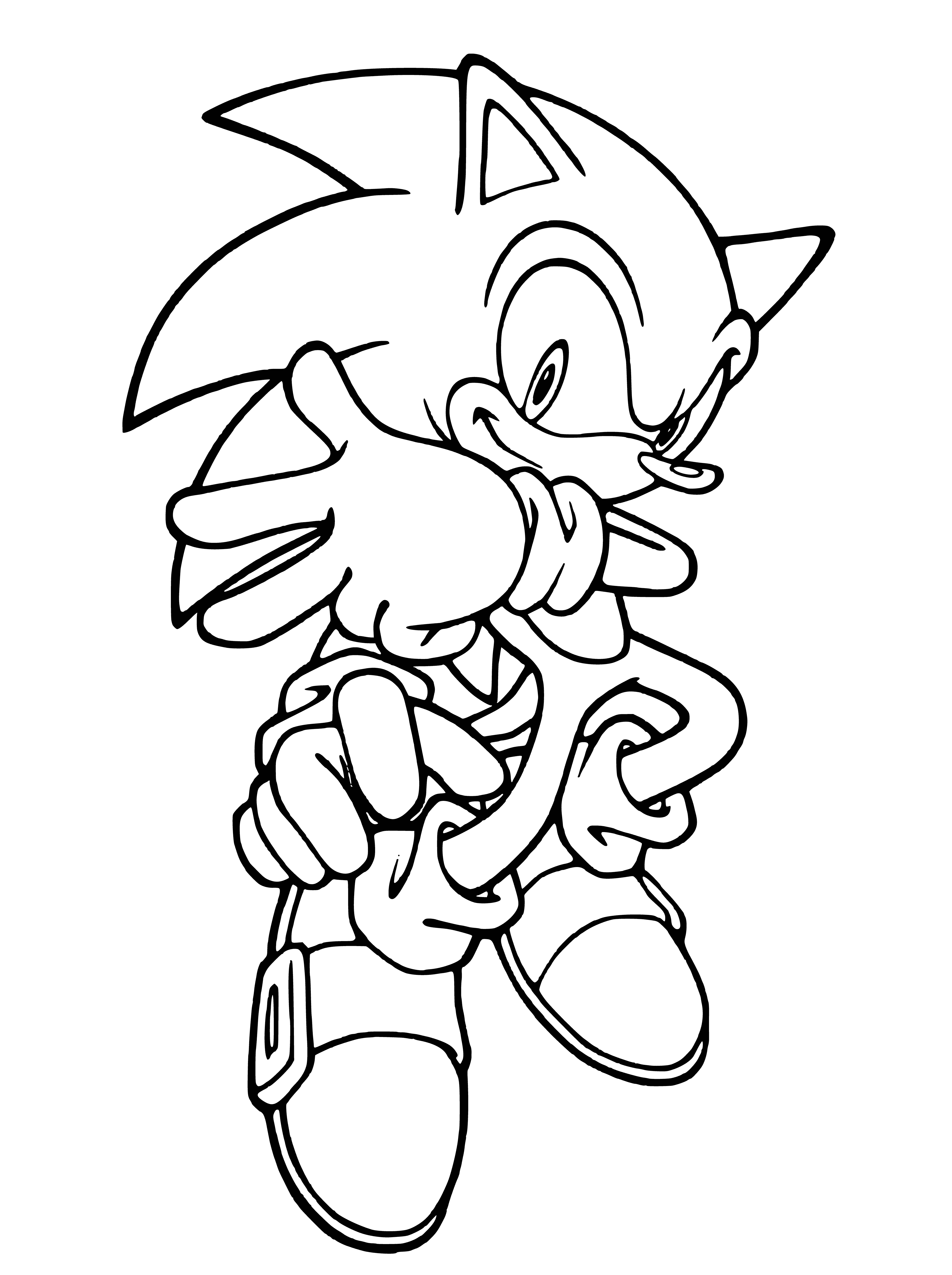 coloring page: Sonic is Sega's supersonic blue hedgehog mascot, created by Naoto Ohshima. He's the protagonist of the Sonic the Hedgehog series, known for his super speed.
