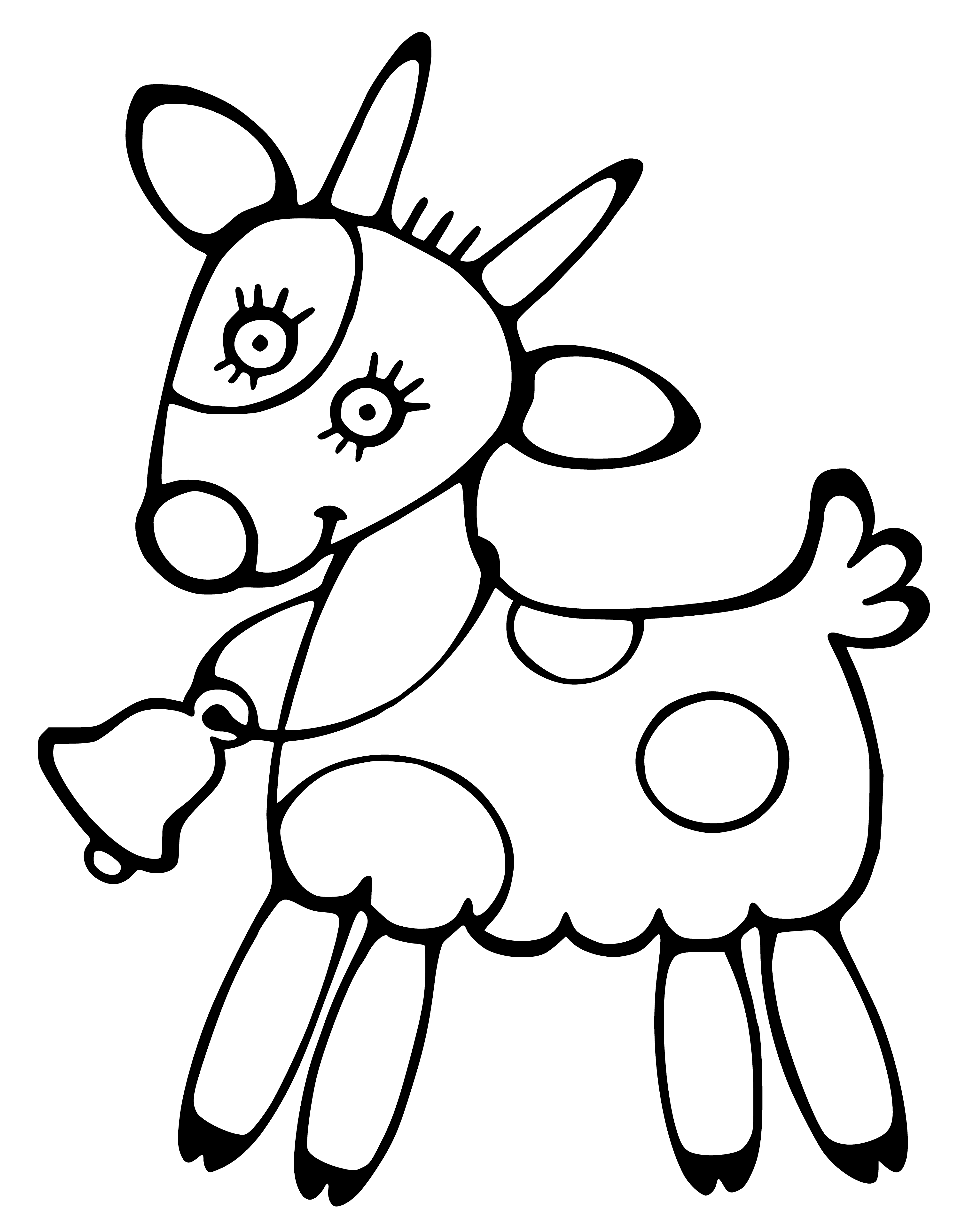 coloring page: Goat is a furry four-legged mammal with white & black fur, horns, & a beard. #Goat