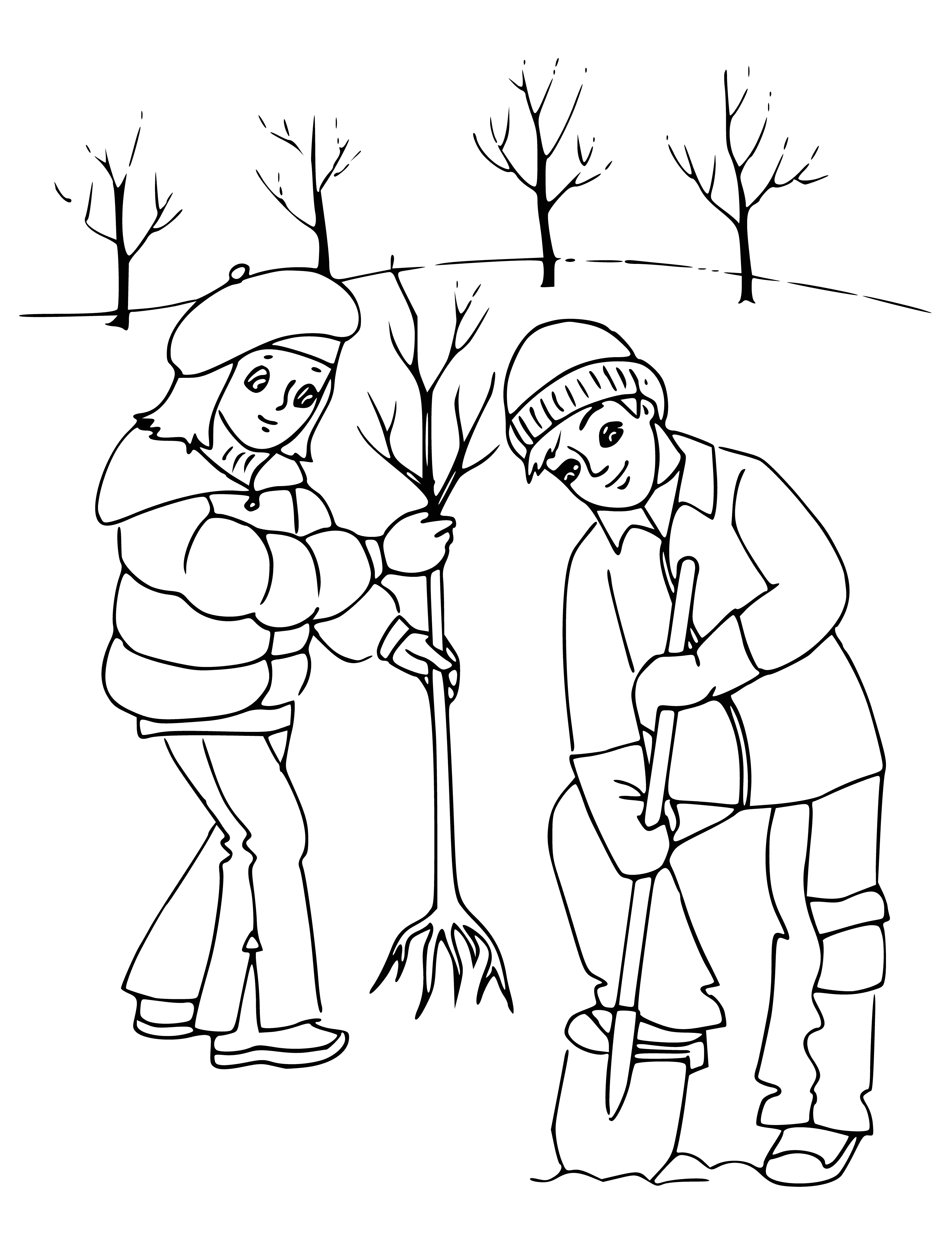 coloring page: Kids plant trees in Spring, dig hole, put tree in, fill w/dirt, water it, & watch it grow! #GreenThumb