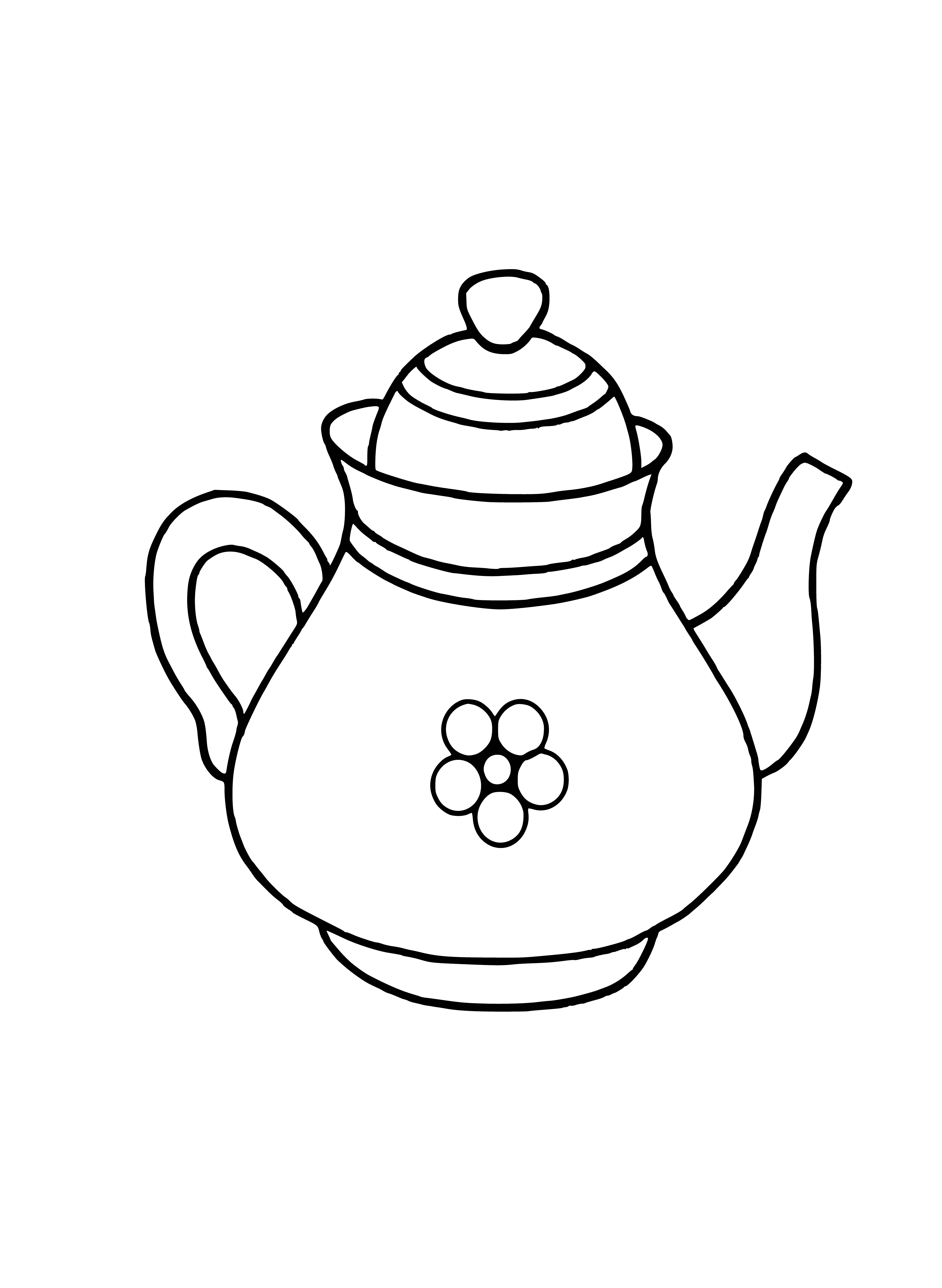 coloring page: White teapot w/gold details, handle & knob; gold design around body.