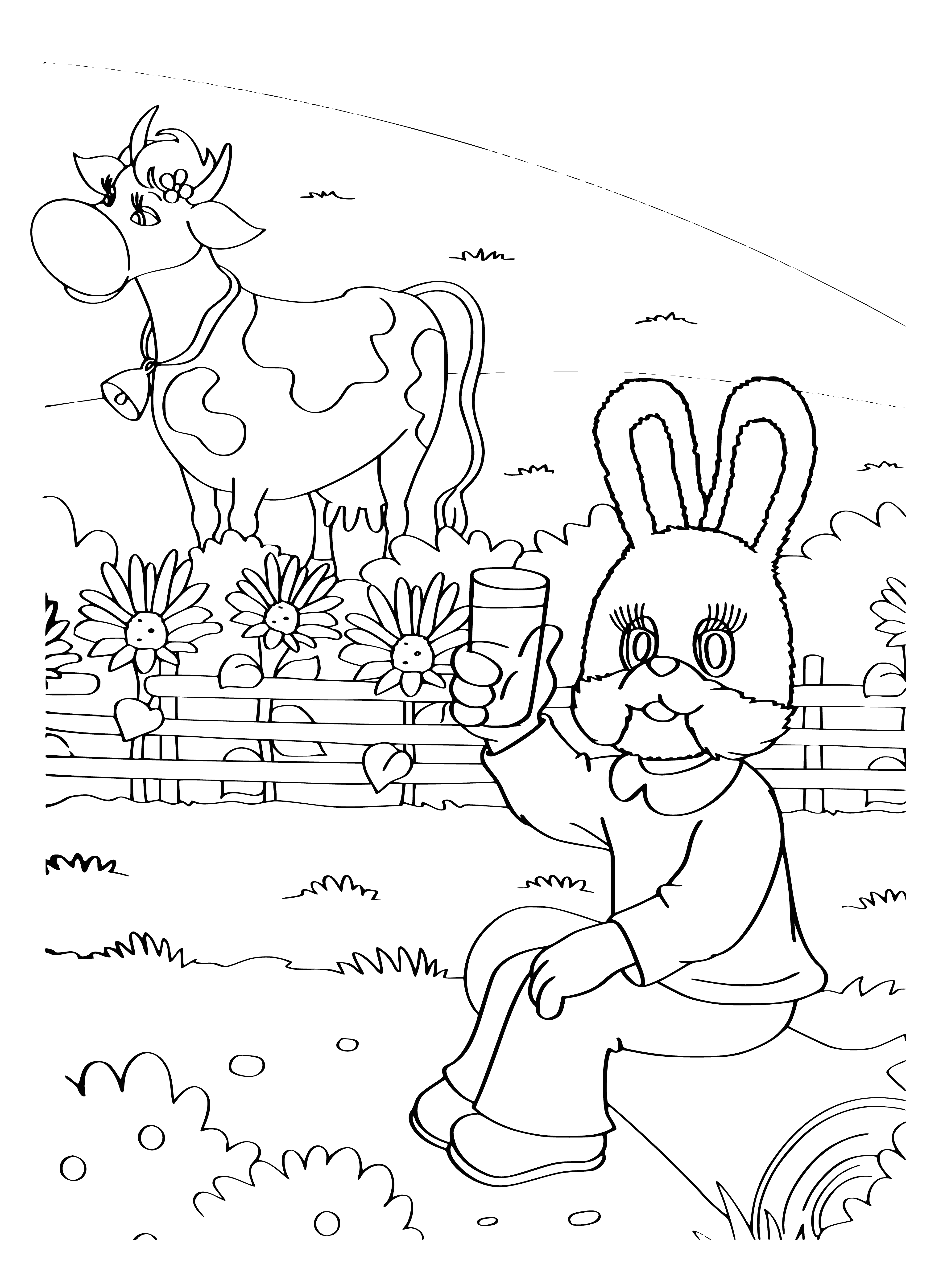 coloring page: A big stepashka says goodnight to children in their beds, some with eyes open while others appear asleep. The stepashka has a kind expression.