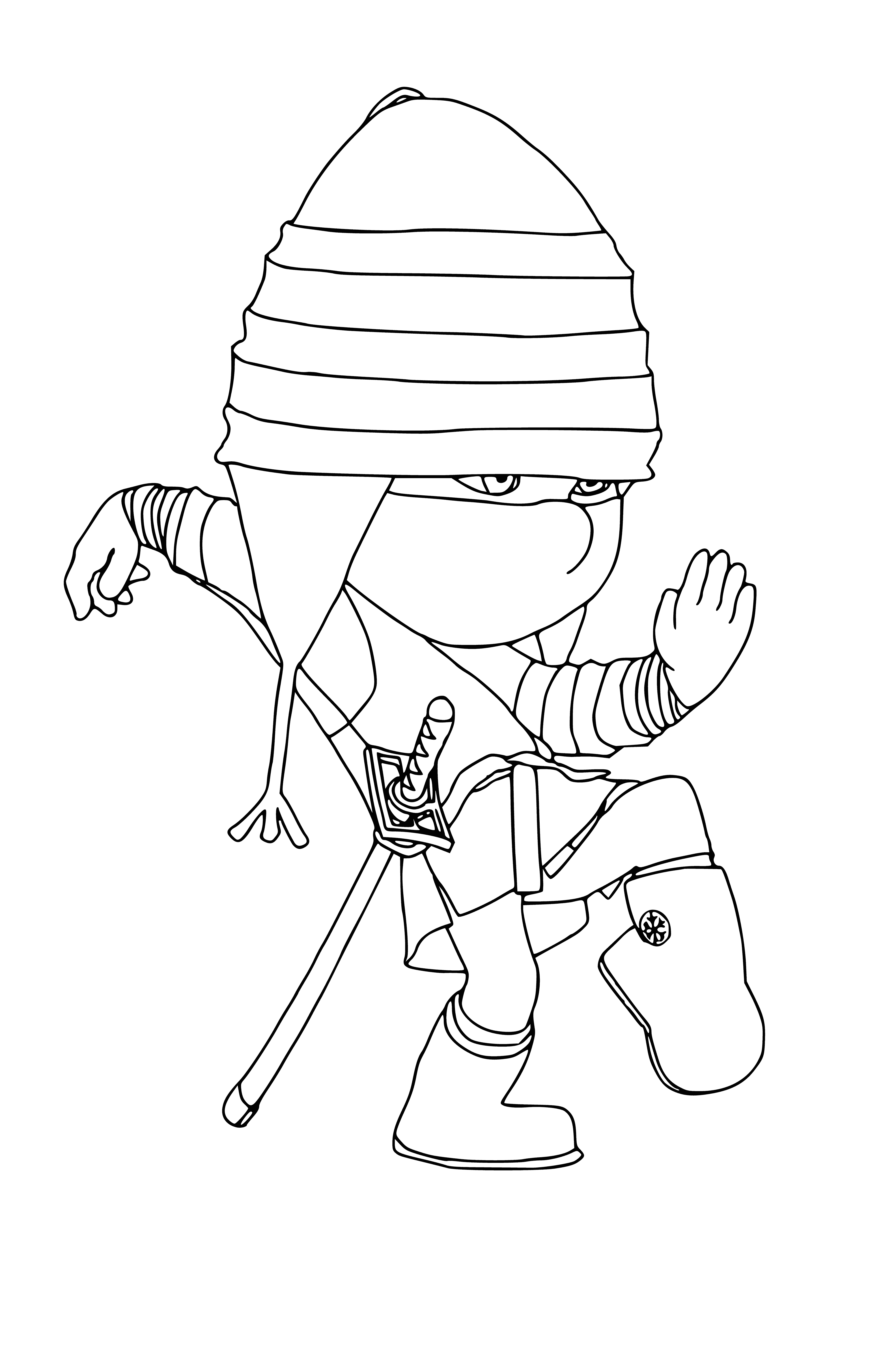 coloring page: Edith from Despicable Me is holding a blue balloon, wearing white hat and blue dress.