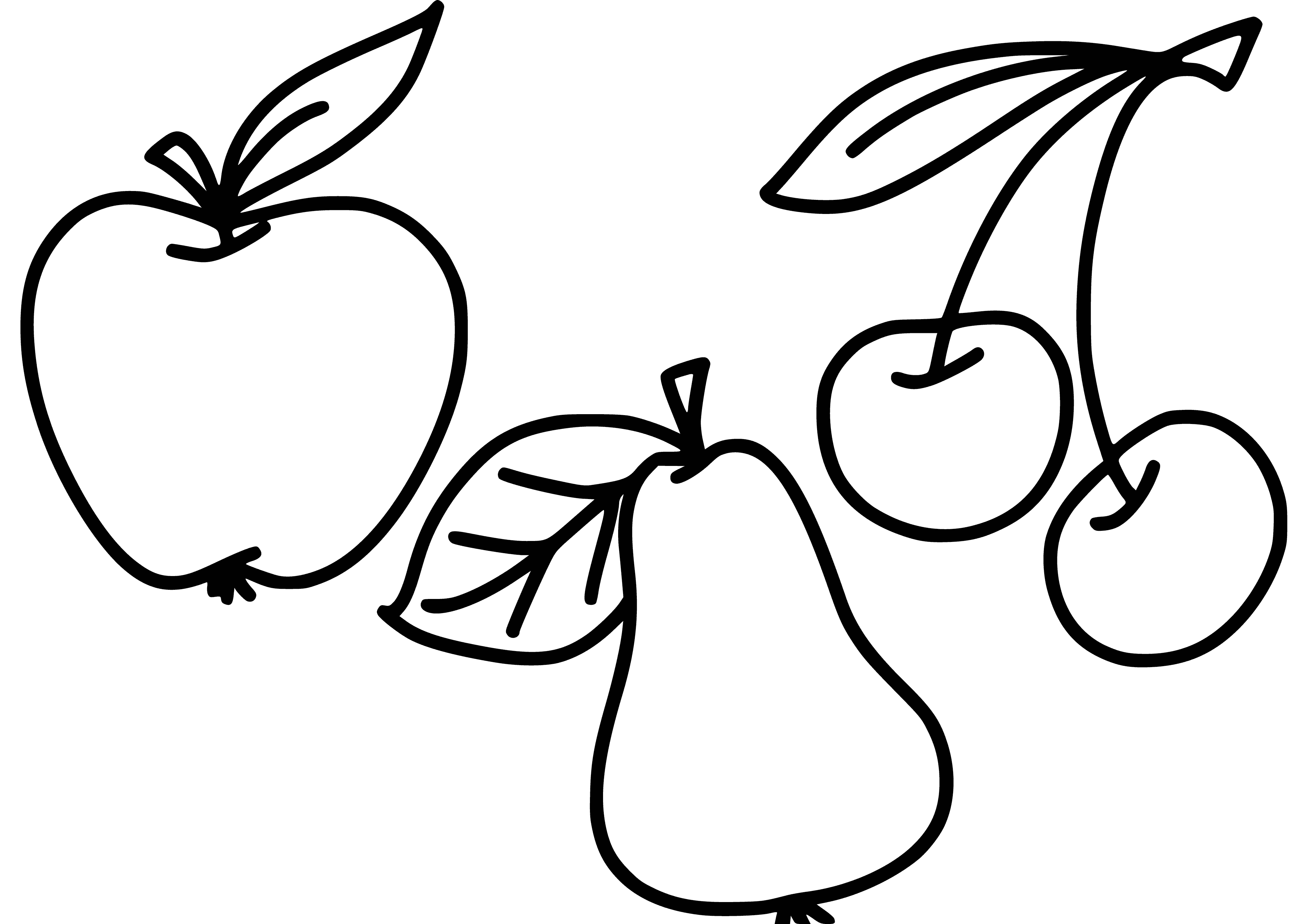 coloring page: 3 fruits: green apple, red apple, yellow banana. Background: white. #coloring #fruits