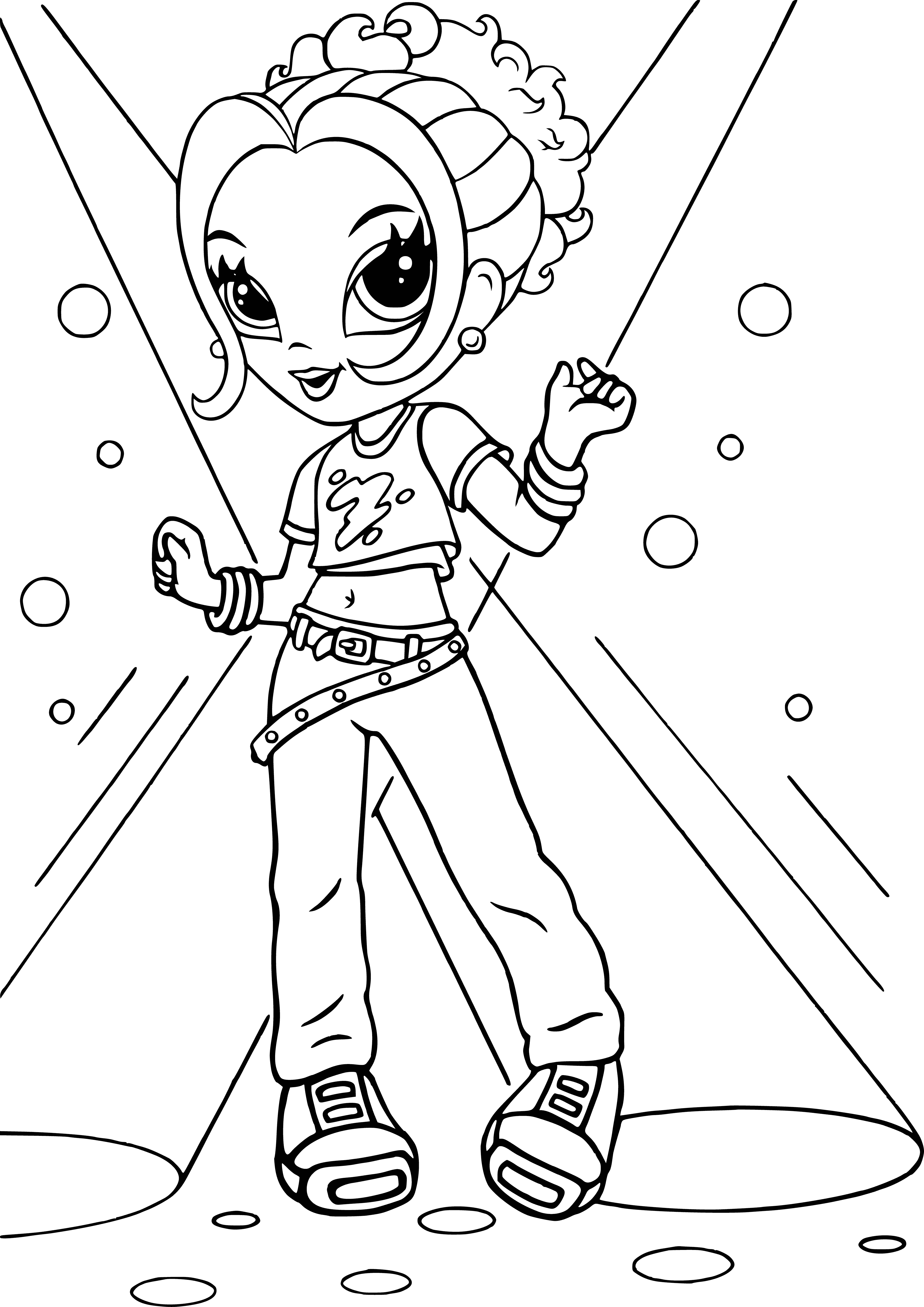 coloring page: Girl excitedly sprays perfume, wearing pink dress, bow and jewelry, looking at herself in the mirror. #girlpower