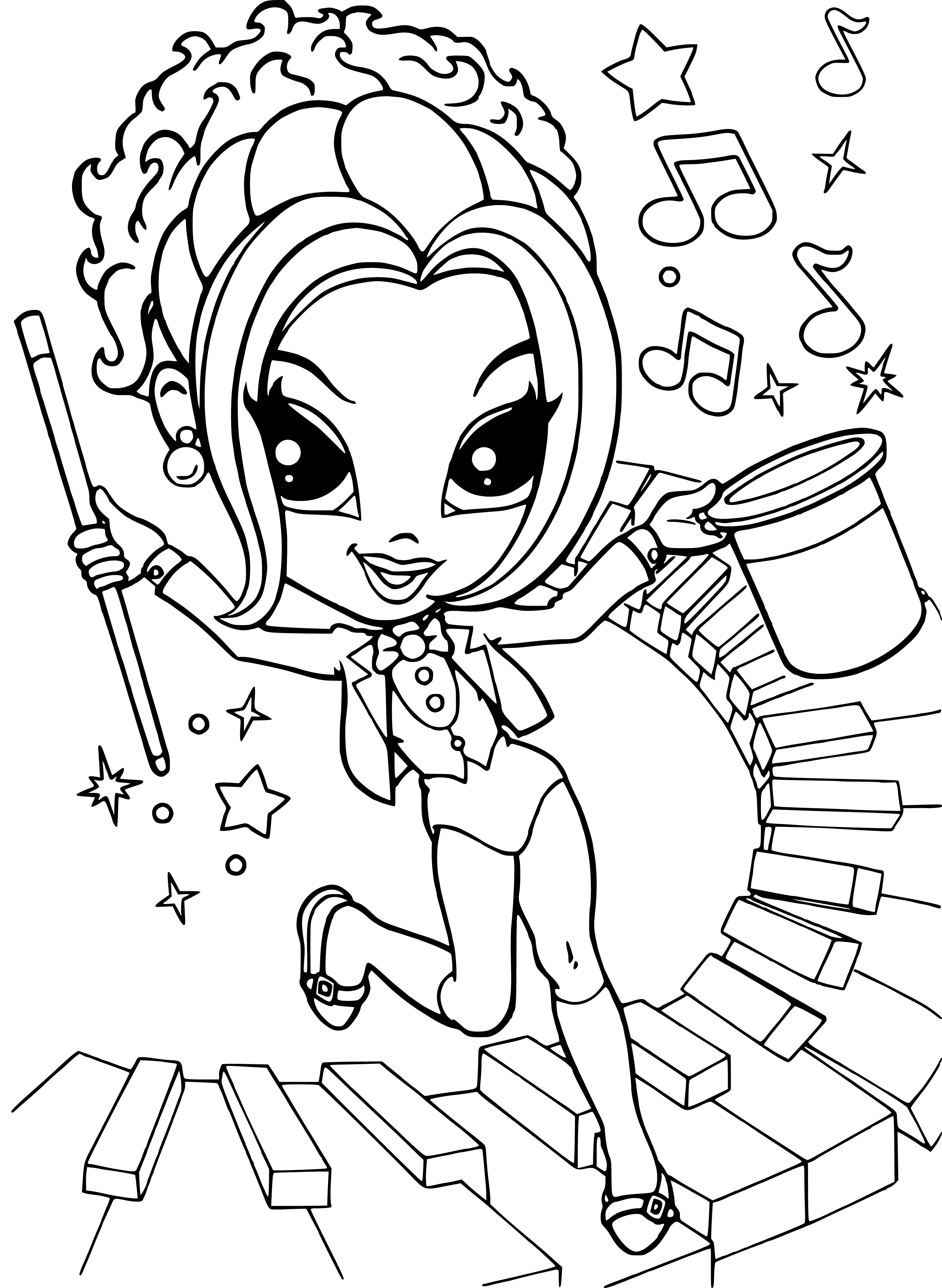 coloring page: Gorgeous, confident girl ready to take on the world with perfect hair, makeup, dress and jewelry. #GirlPower