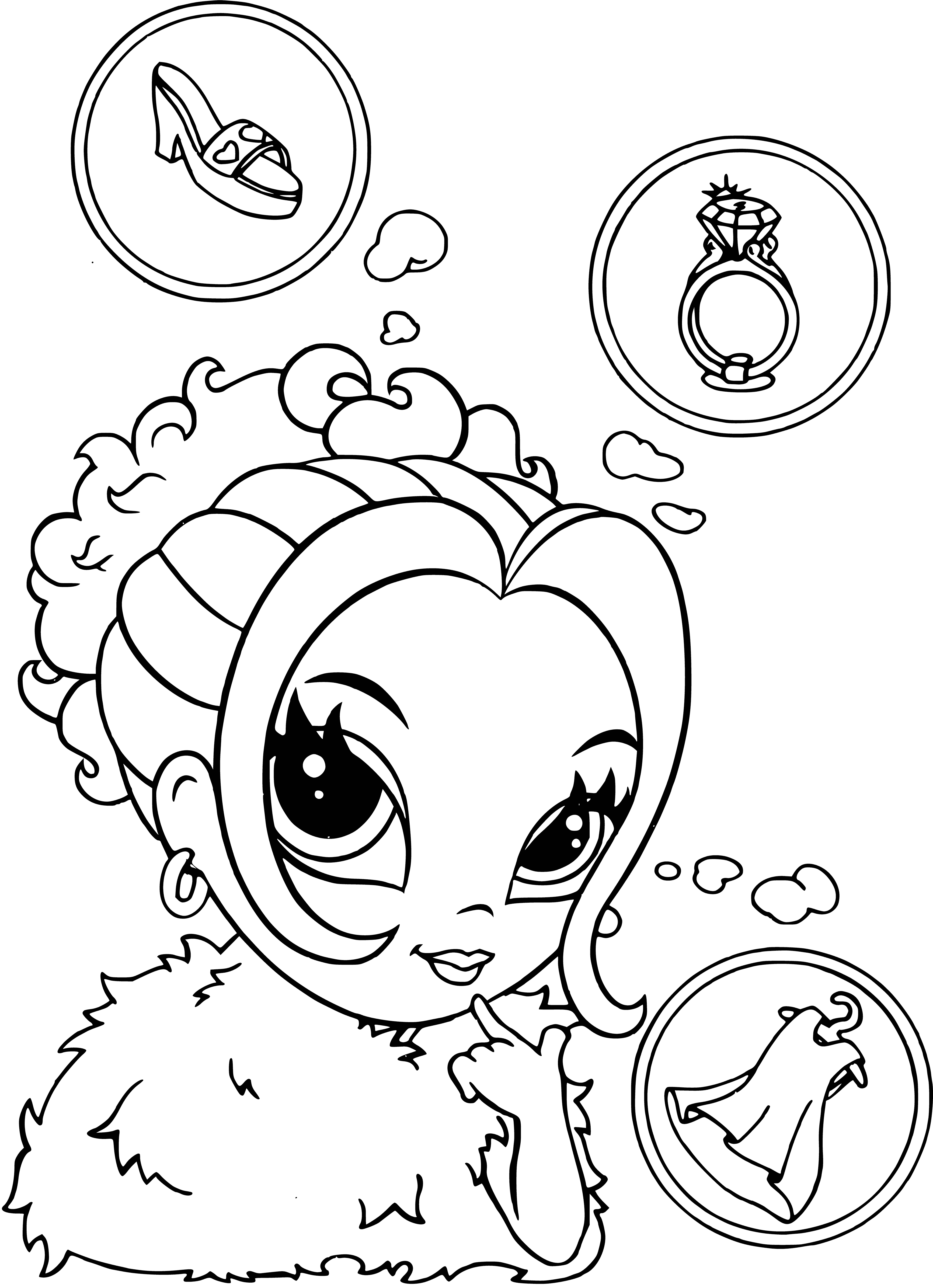 coloring page: A cheerful, confident girl posing in a sparkly dress, glittery wings, and a gold background. #PrettyInPink