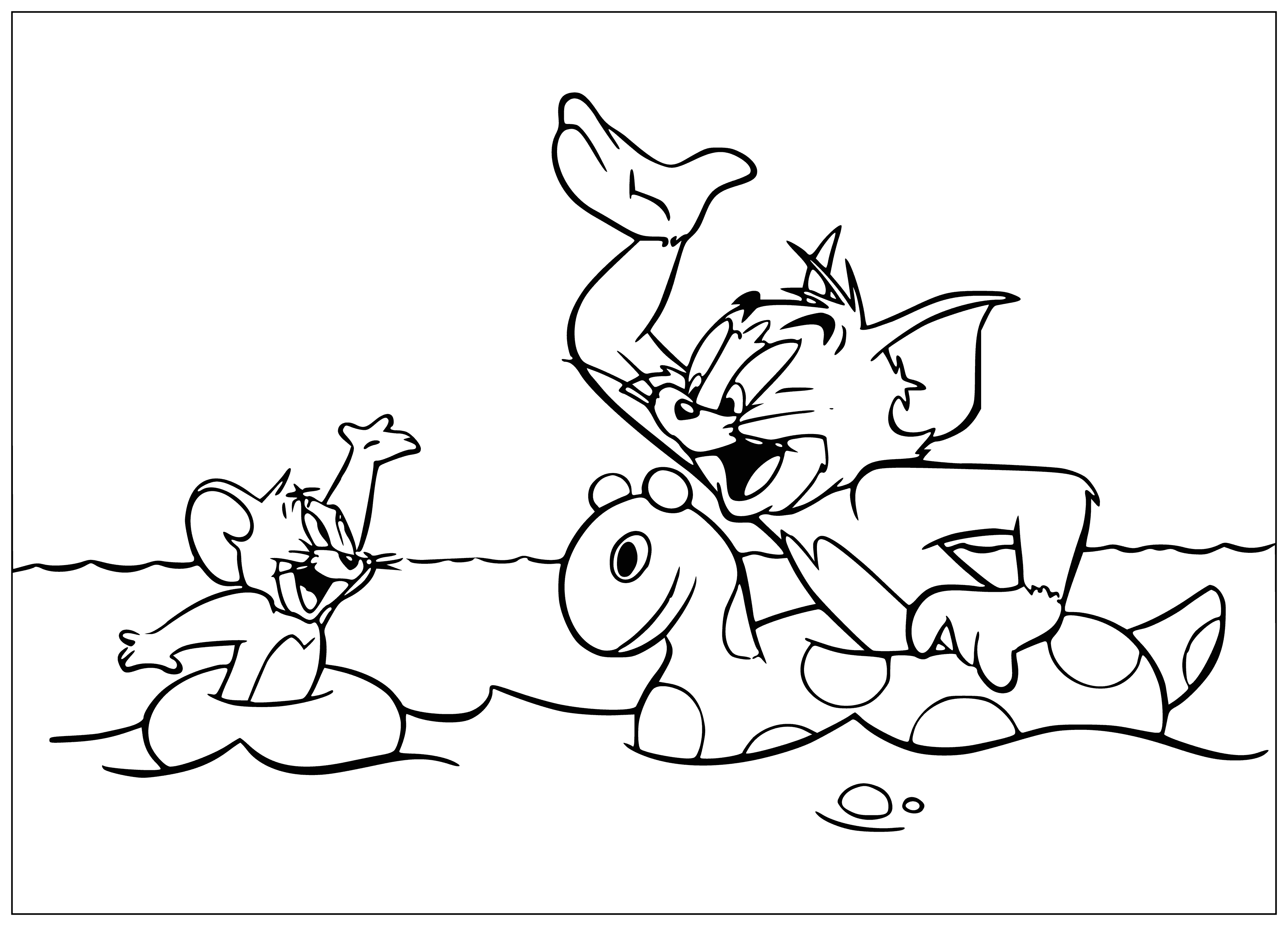 coloring page: Tom chases Jerry for the cheese.