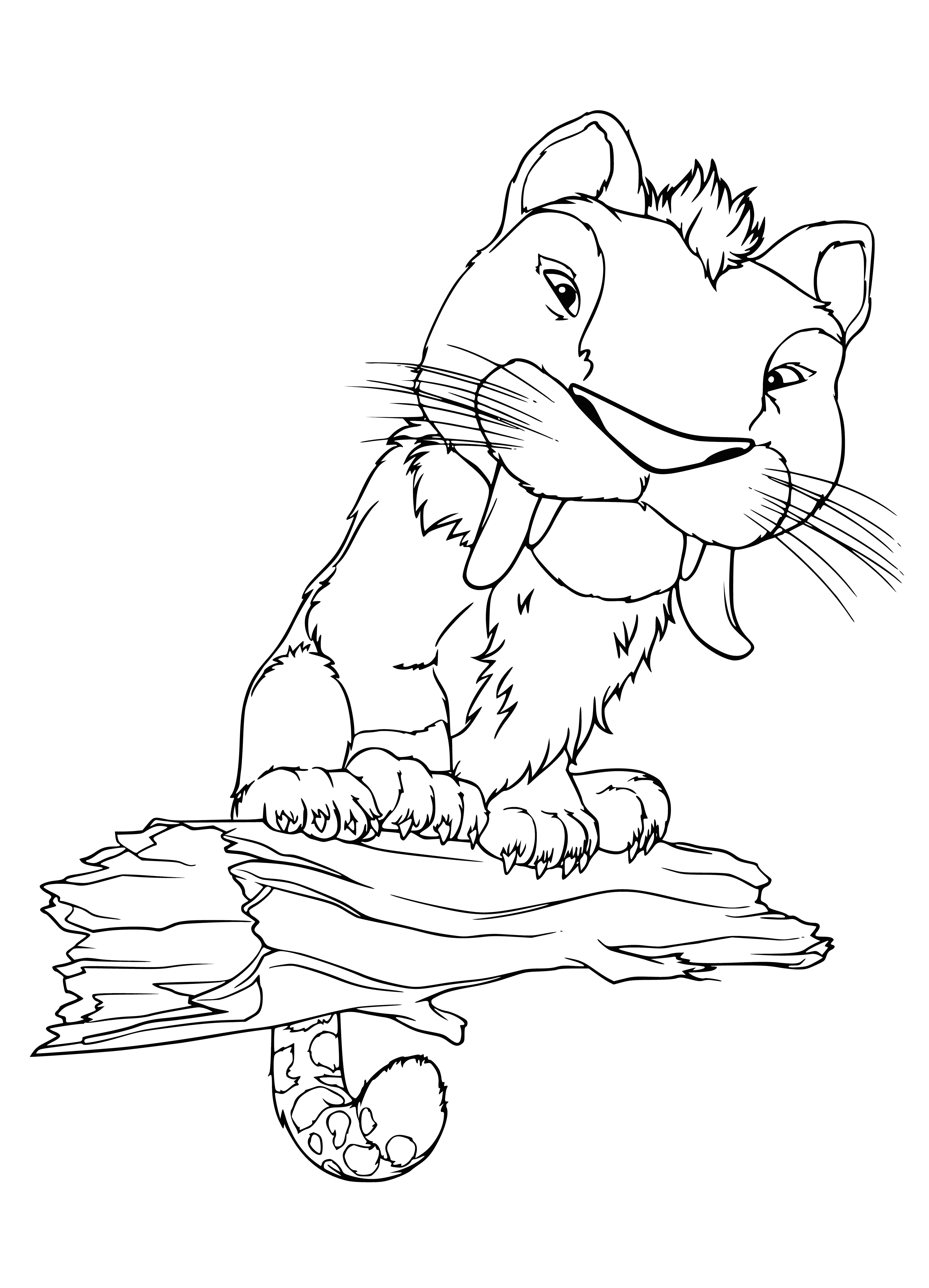 coloring page: Small green lizard-like creature with large eyes, perched on a rock next to a fire, featured in coloring page.