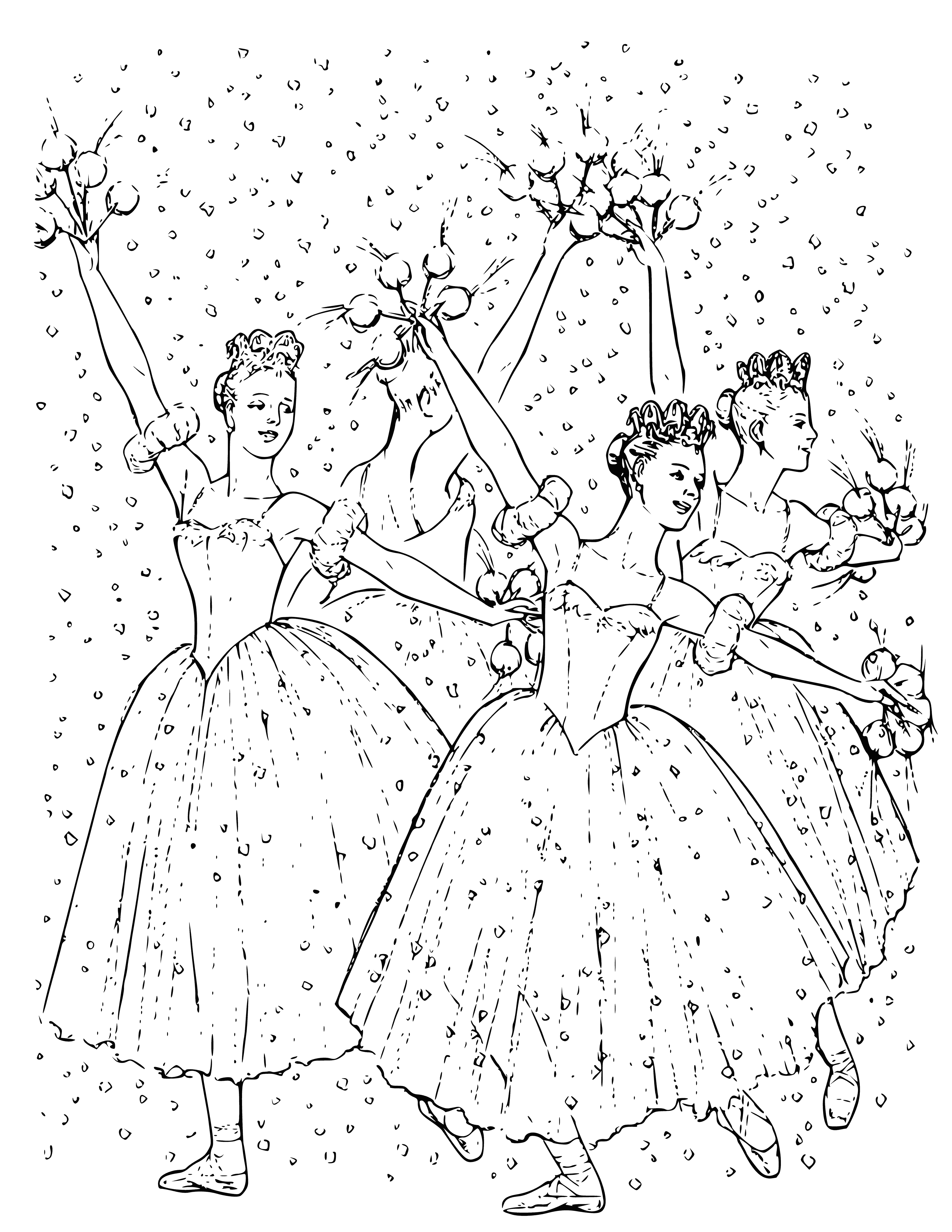 coloring page: A classic look in ballet.

Ballerinas in long puffy skirts: classic look in ballet.
