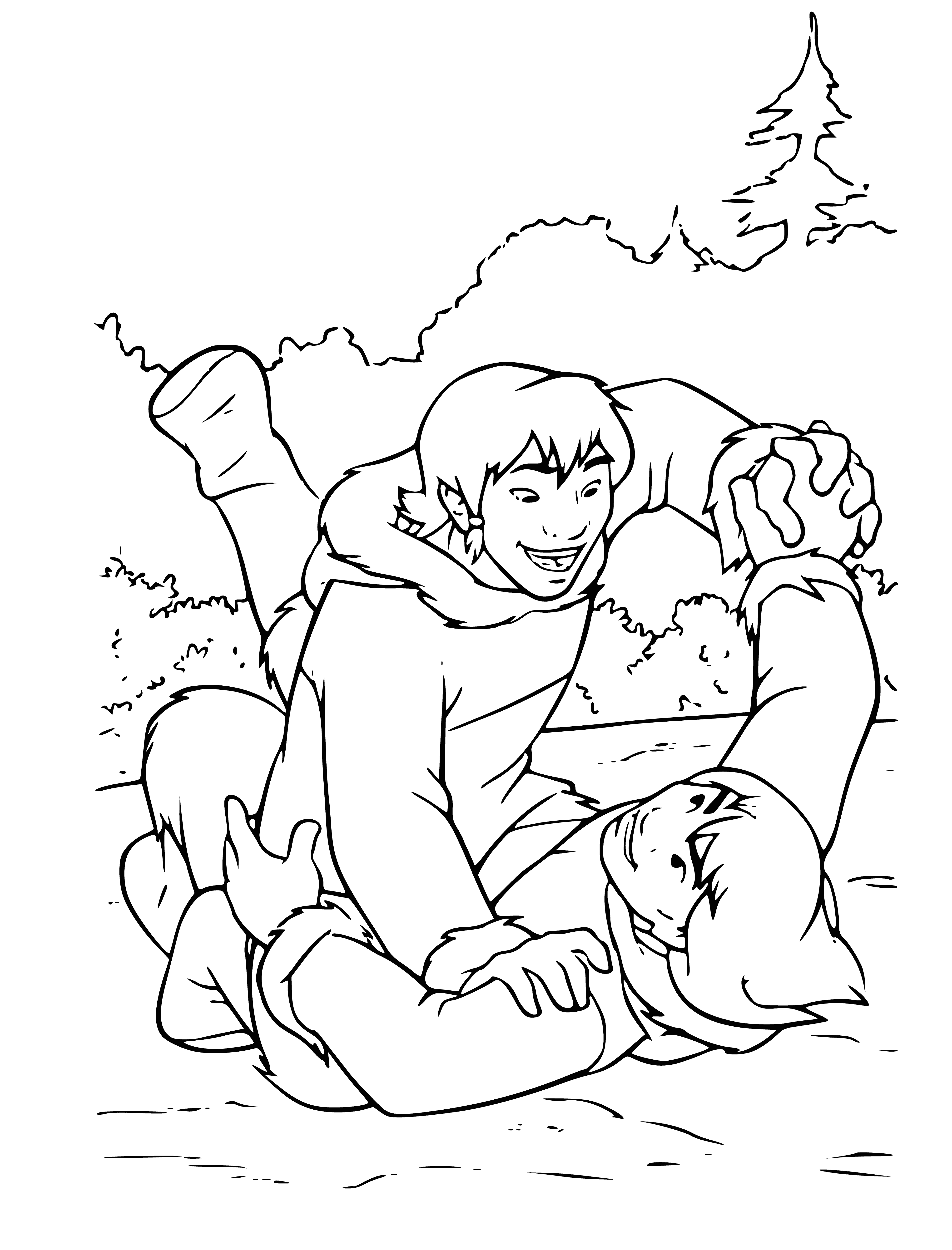 coloring page: Two brothers fight; mom looks on sadly.
