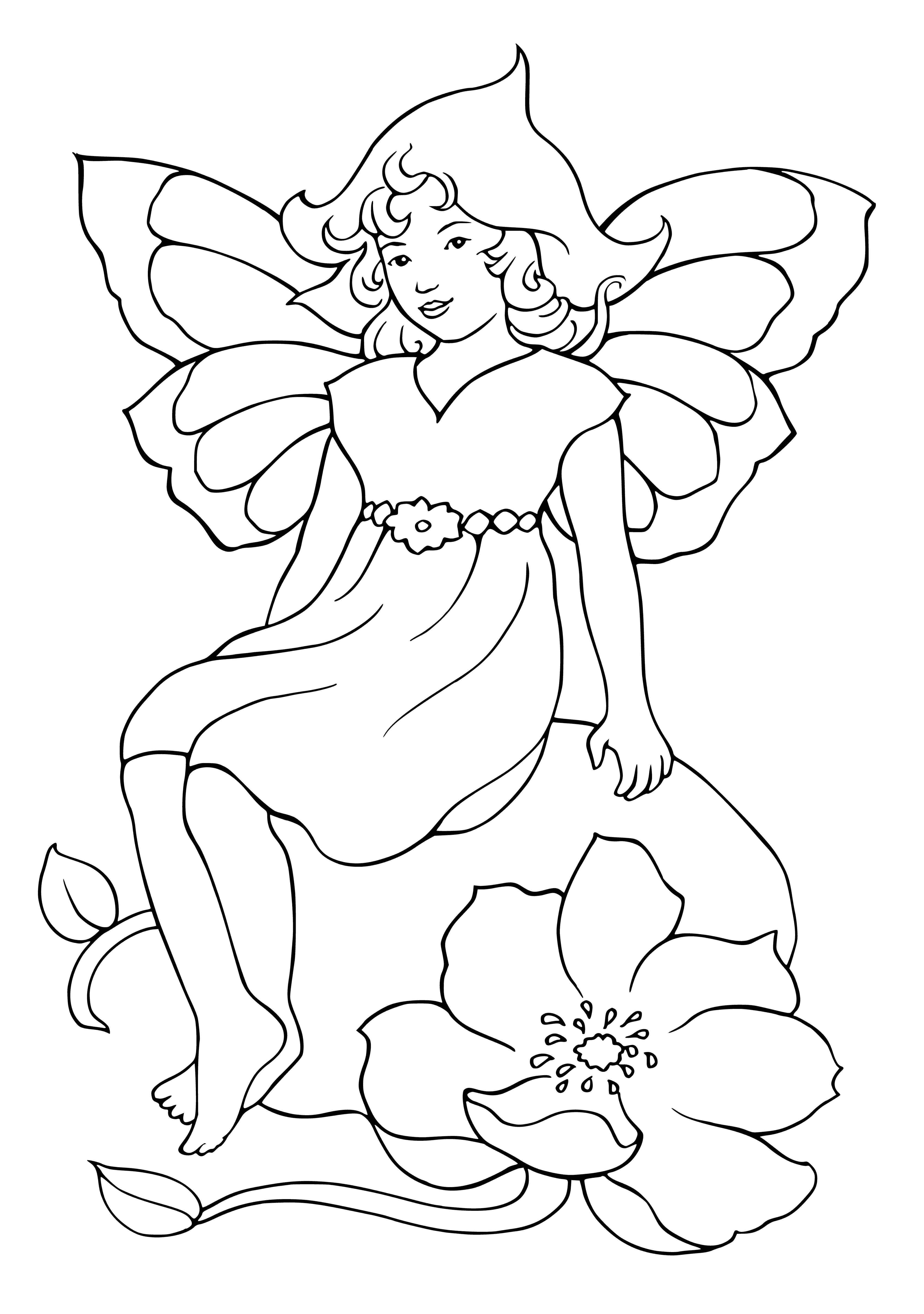 coloring page: Good creatures, pointy ears, leaf garments, fly/wings, magic wands, help with their magic.