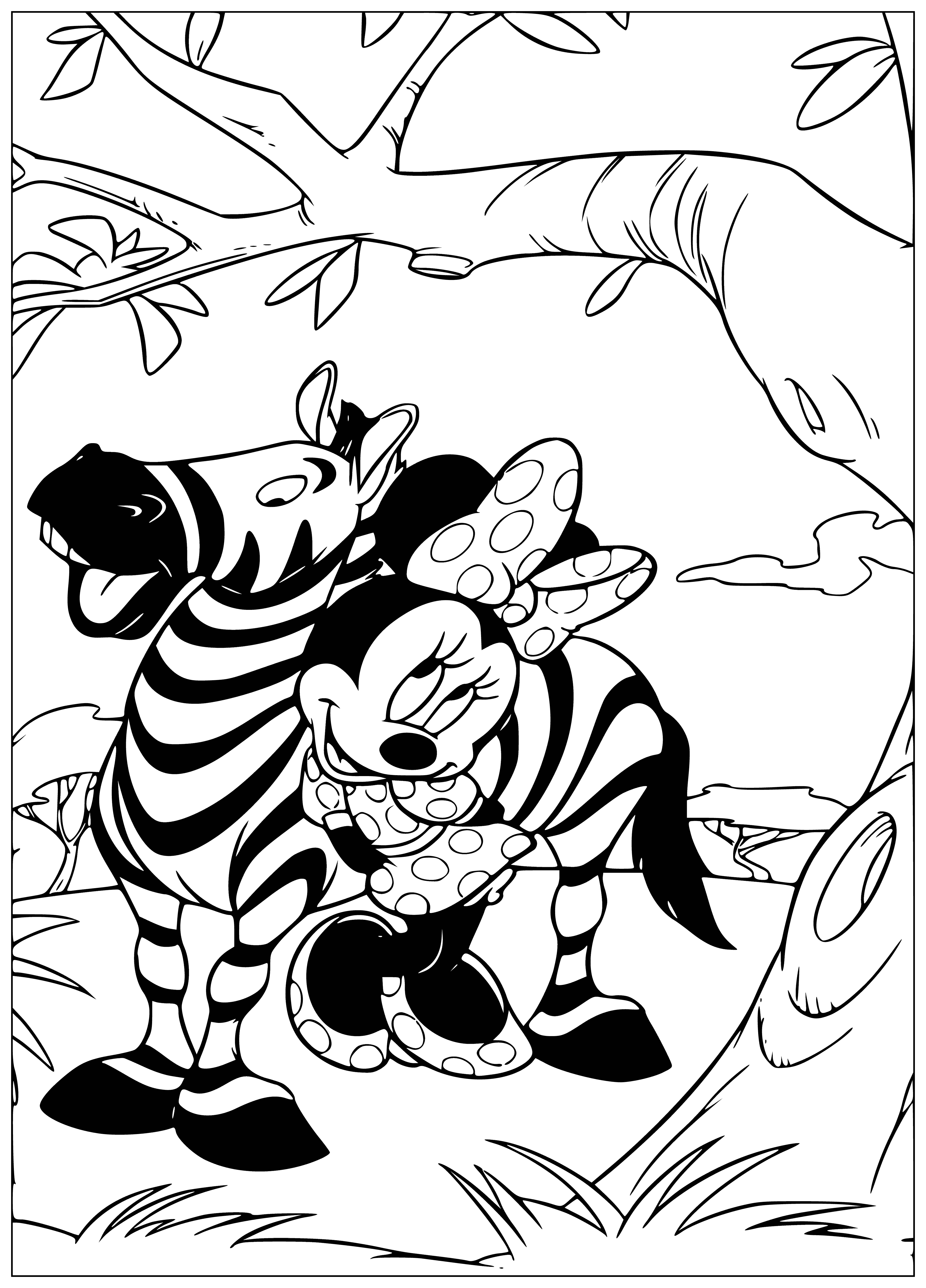 coloring page: The Mickey Mouse & Co coloring page features a cartoon mouse atop a happy zebra holding an ear.