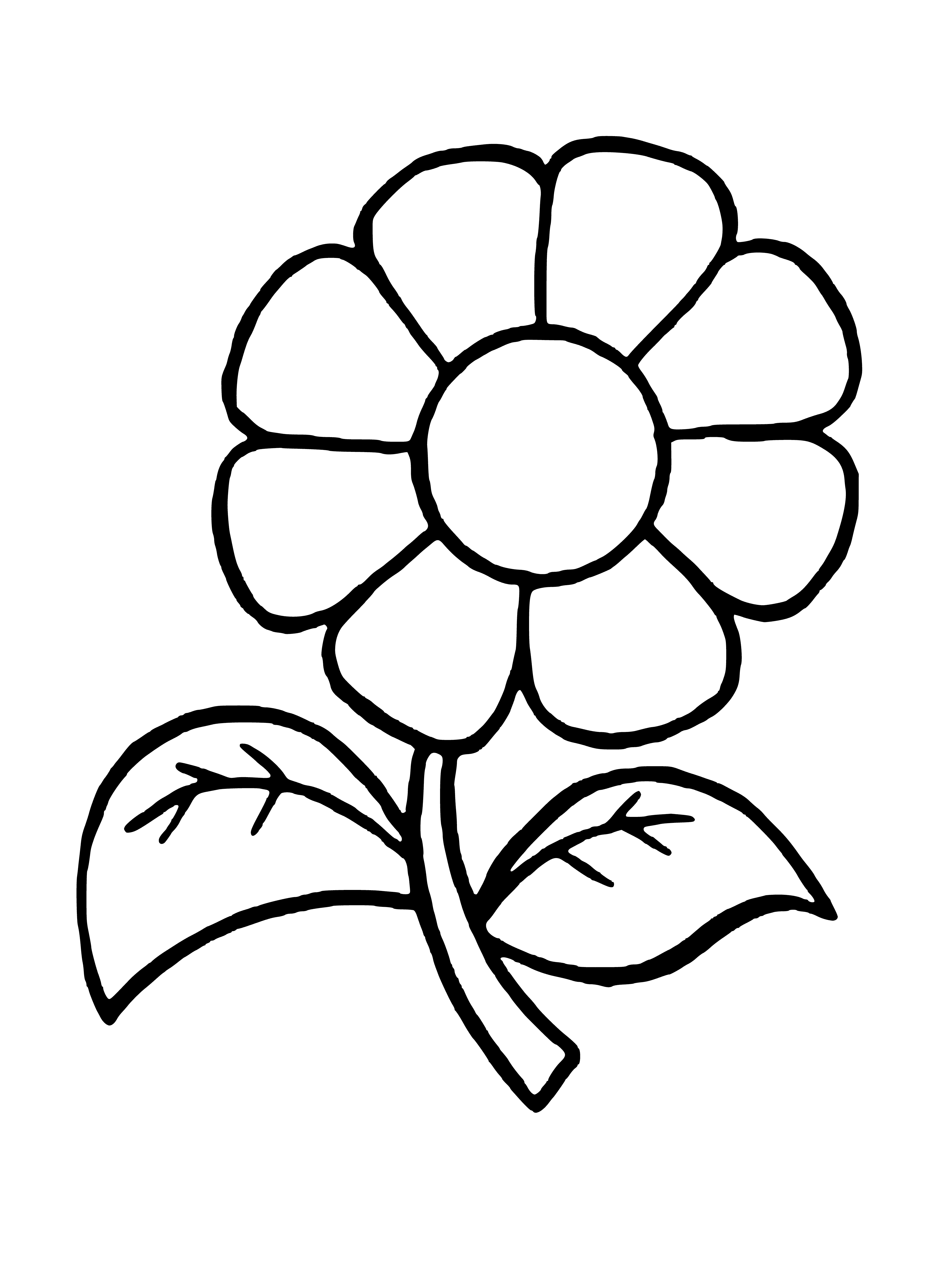 coloring page: Five flowers-yellow in middle, four white around it-all have green stems. #flowerpower