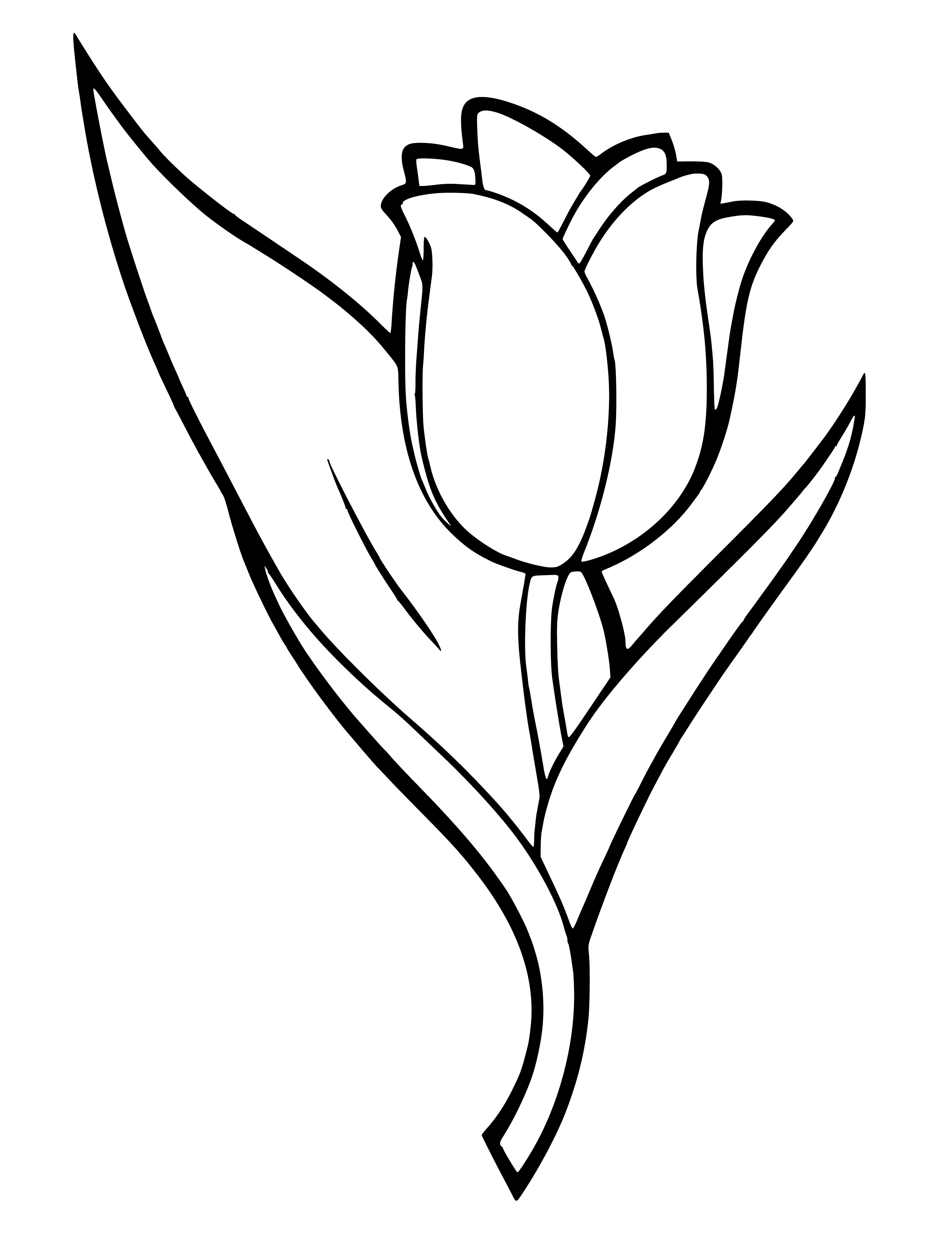 coloring page: Two yellow tulips in a pot with green leaves to color - a perfect spring activity!