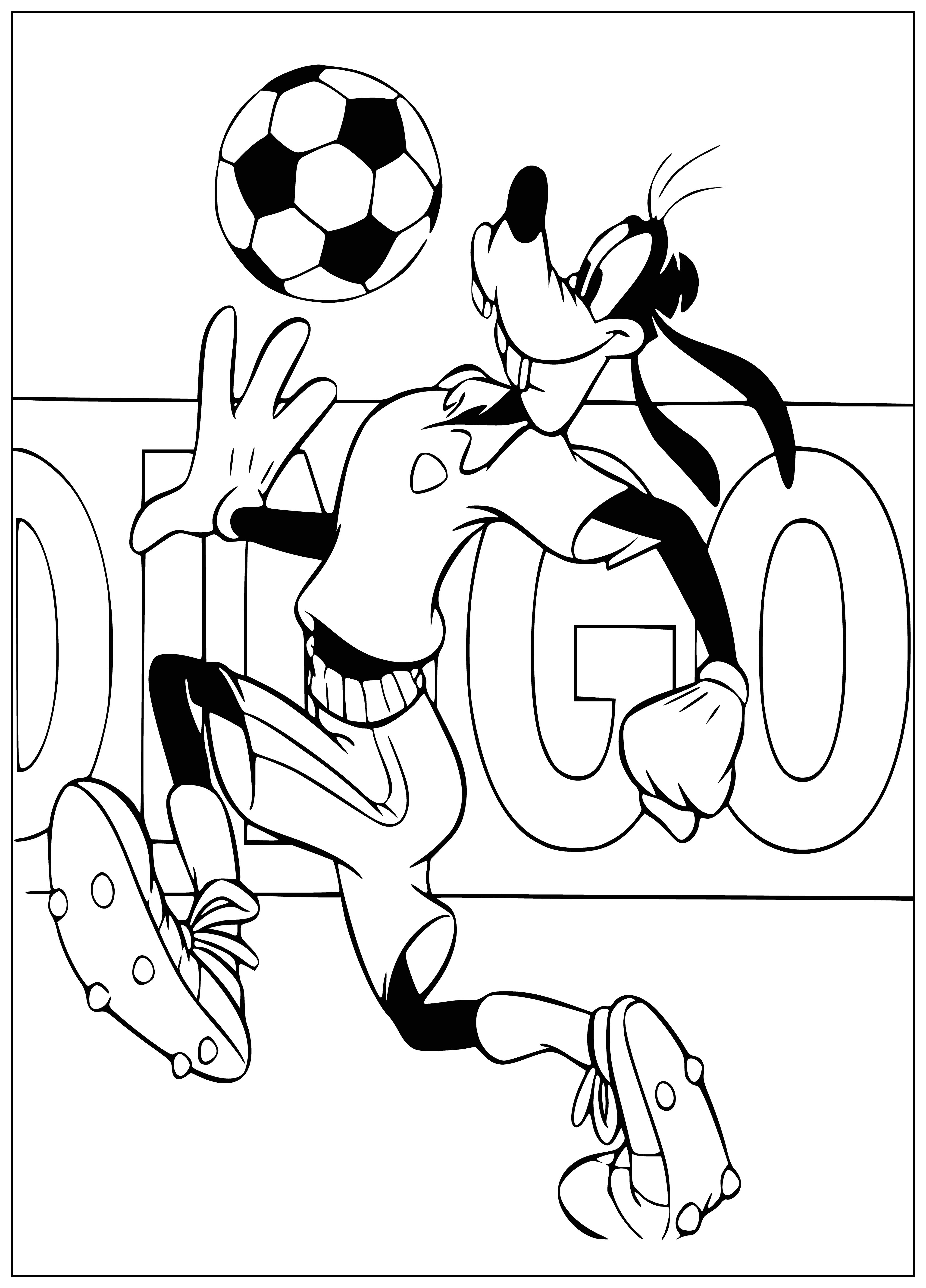 coloring page: Soccer players wear team uniforms & play on a field with other players to compete in the sport of football.