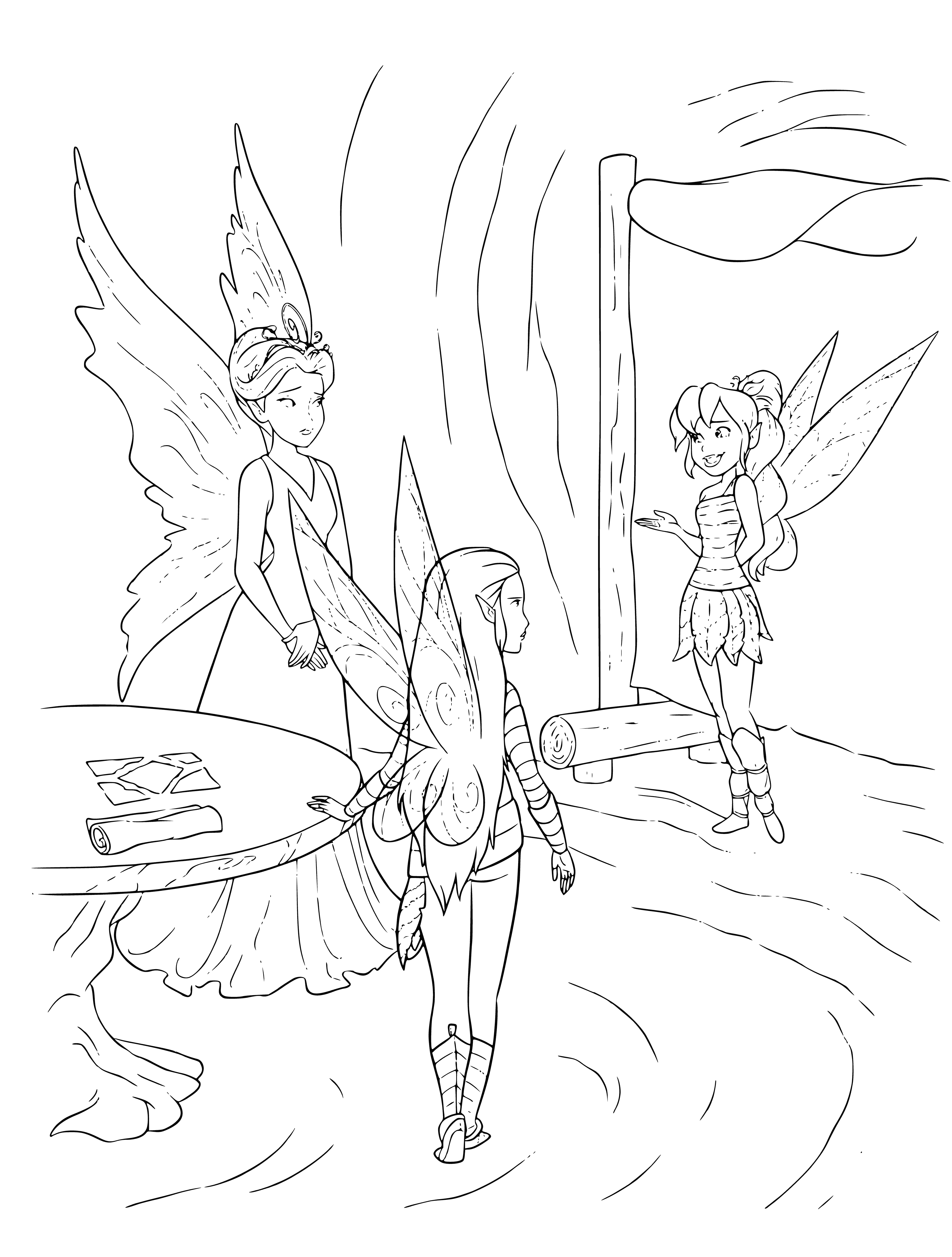 coloring page: Nyx helps Queen Clarion understand the Beast, which turns out to be a misjudged good creature trying to protect its forest. They become friends.