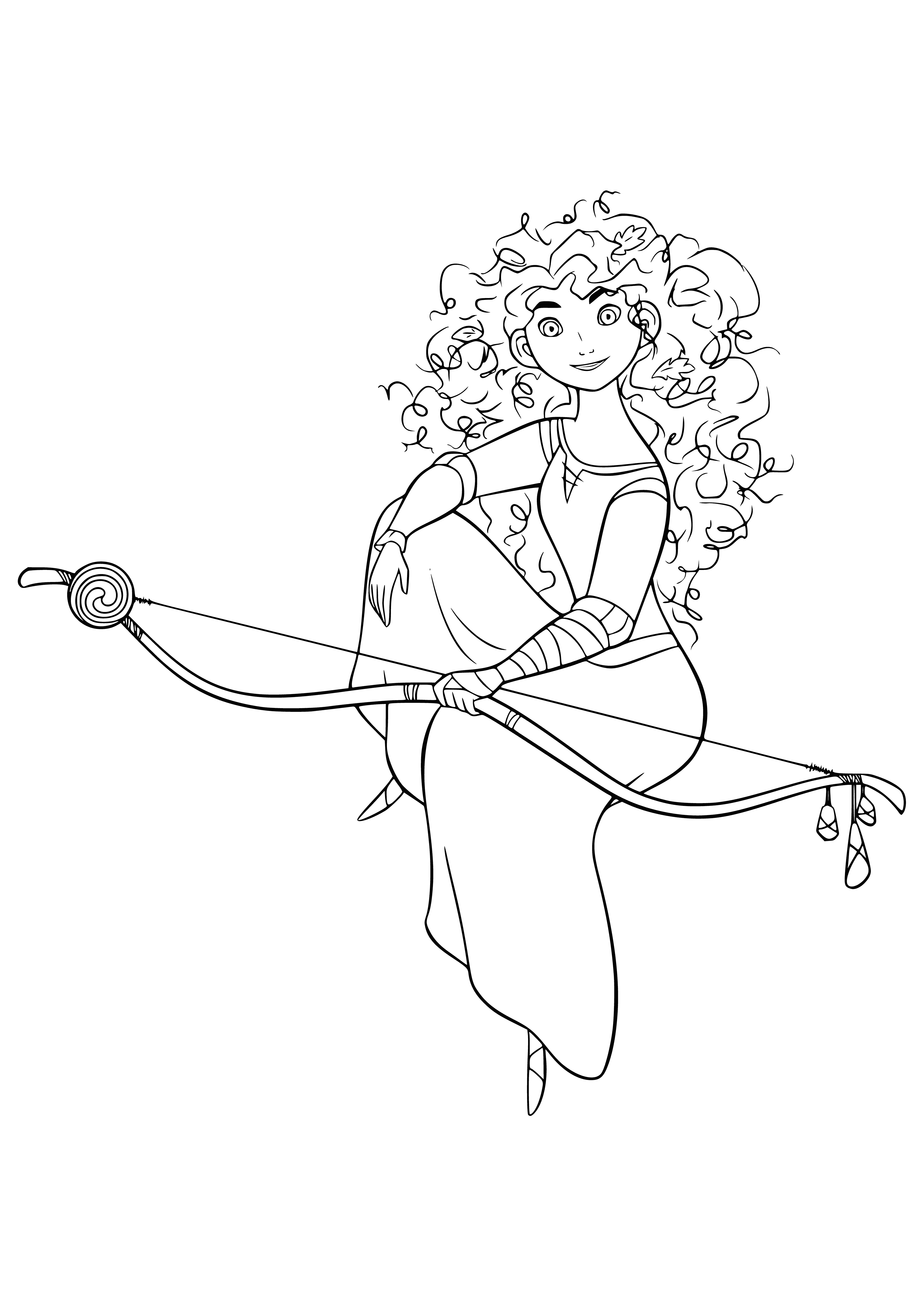 coloring page: Princess Merida is a brave, wild spirit - ready for anything with her longbow and quiver of arrows!